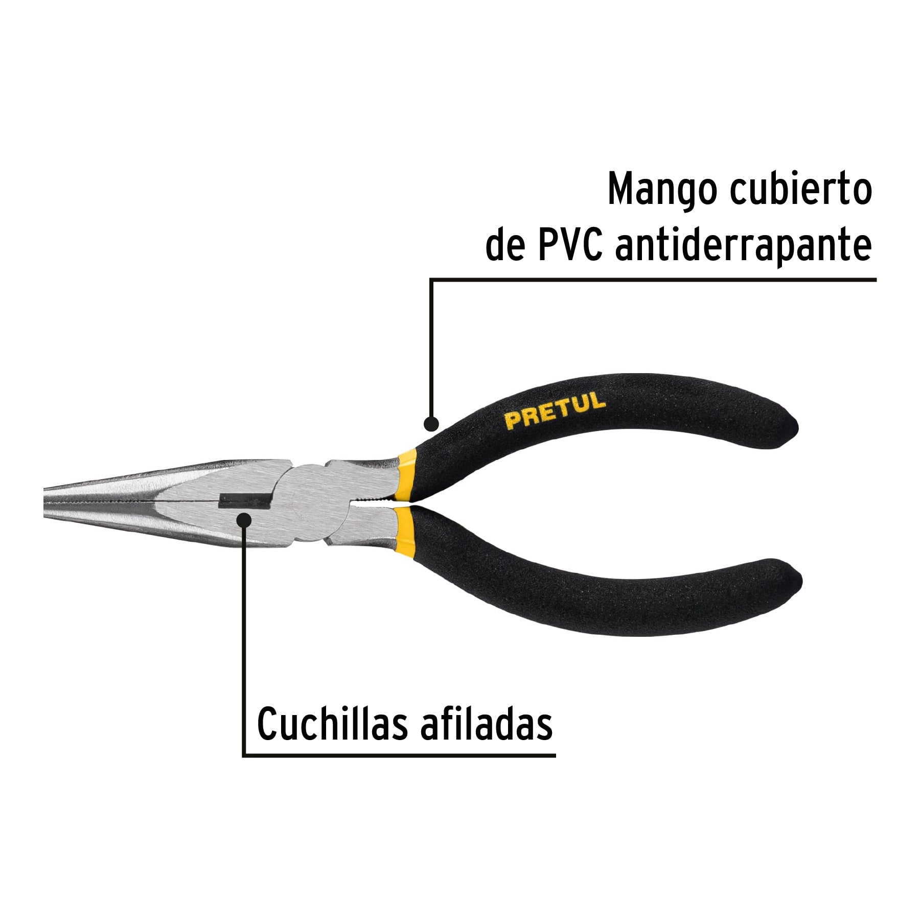 Pinza de punta y corte 6" mango de PVC, PRETUL