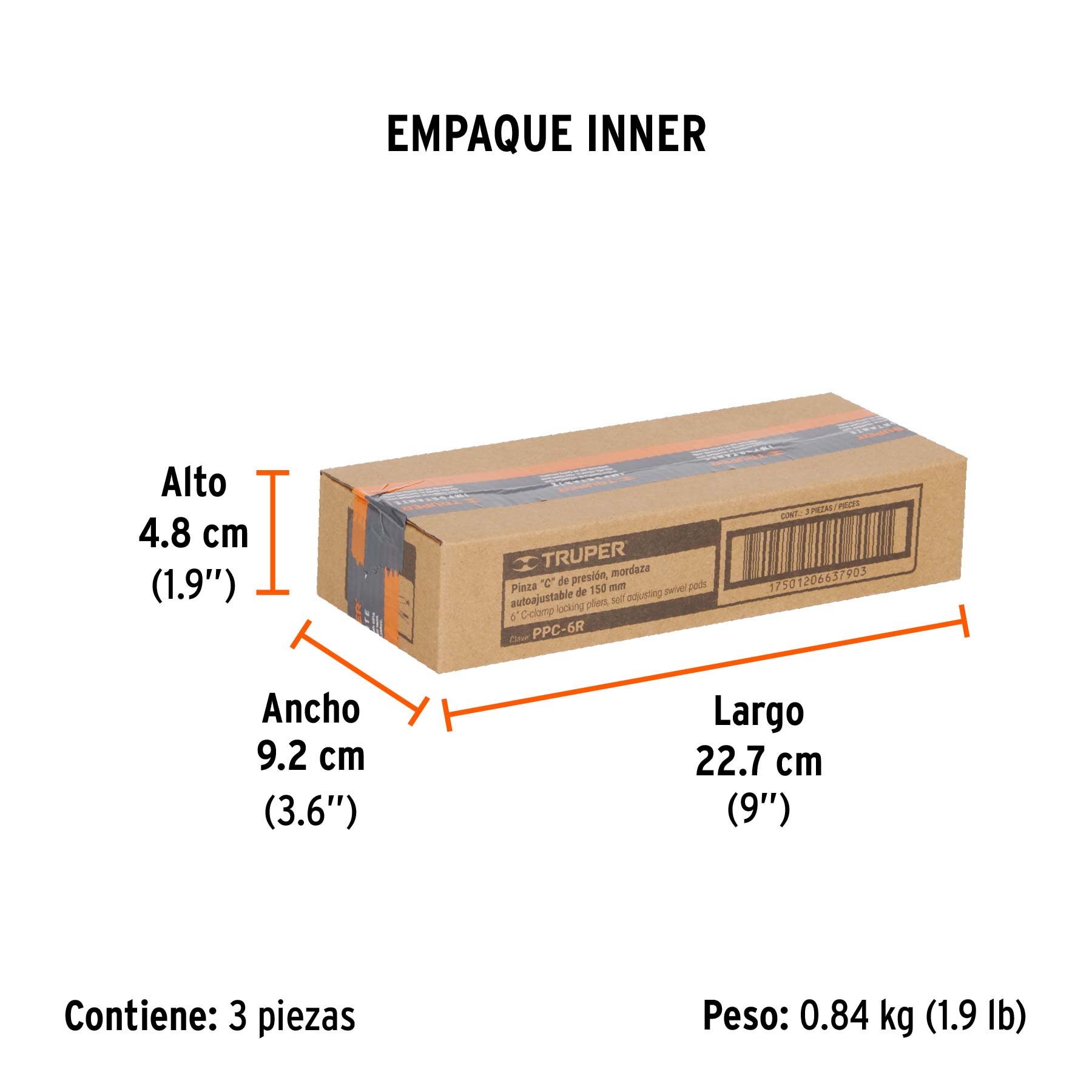 Pinza de presión 6" tipo "C" con mordaza autoajustable - Empaque