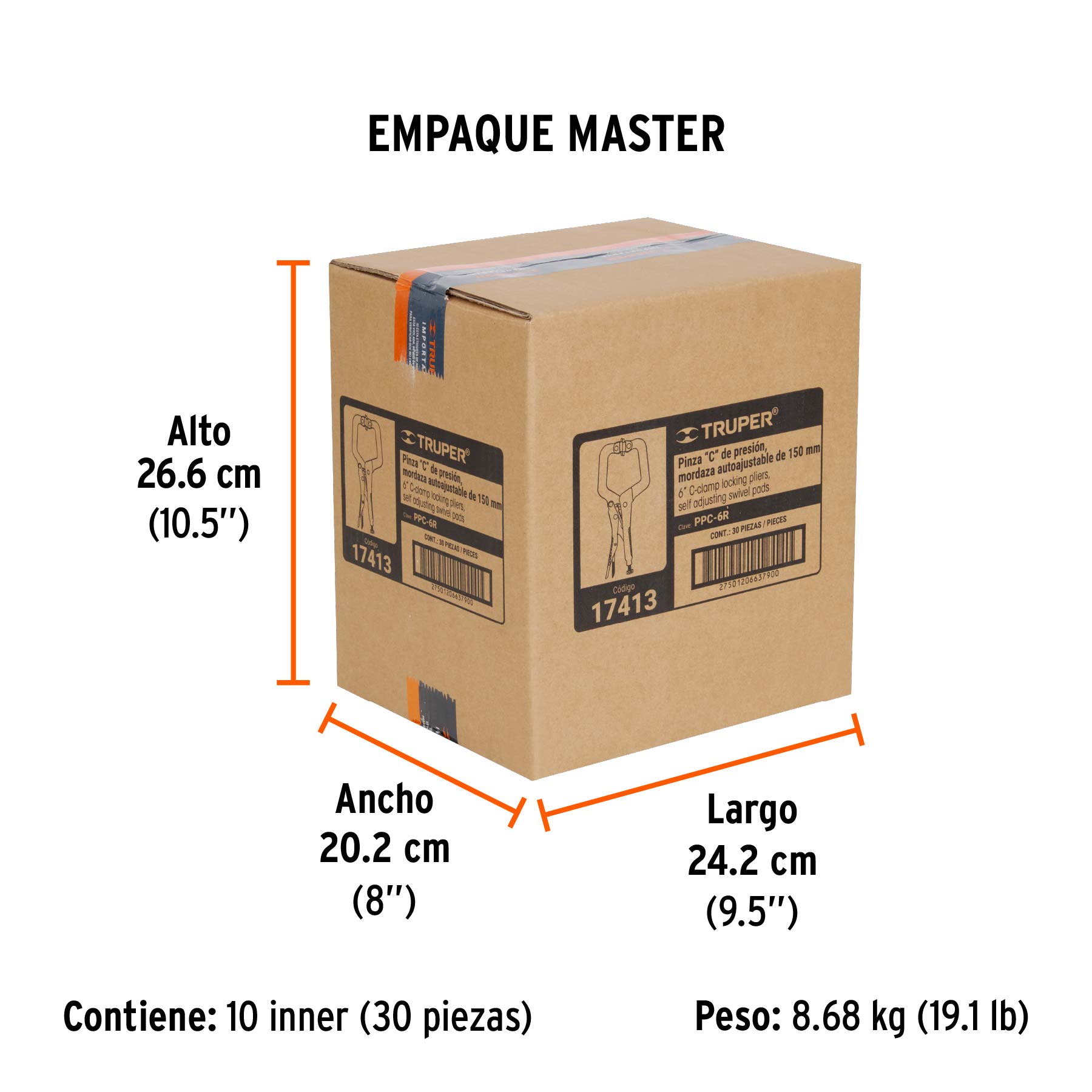 Pinza de presión 6" tipo "C" con mordaza autoajustable - Empaque