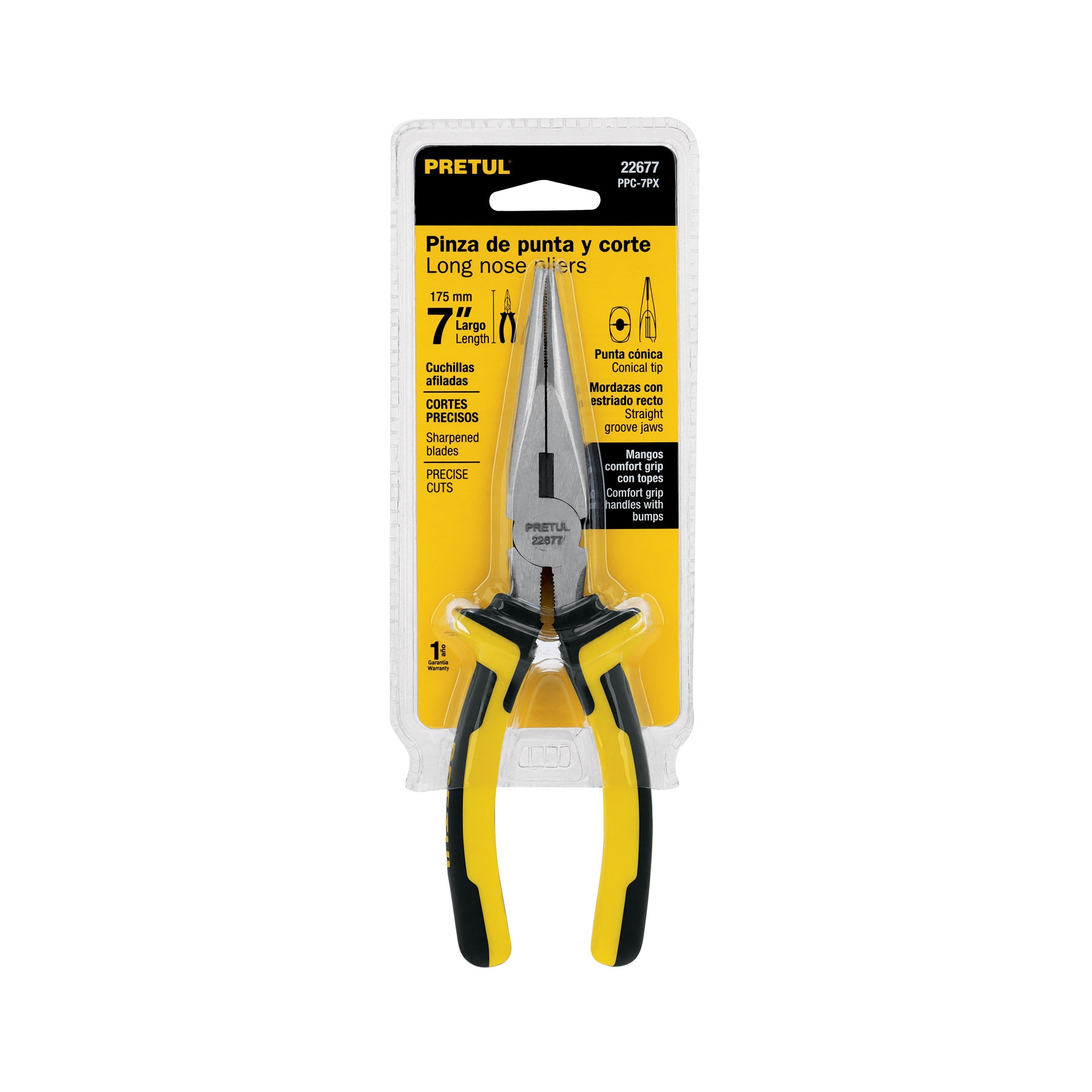 Pinza de punta y corte 7" mango Comfort Grip, PRETUL