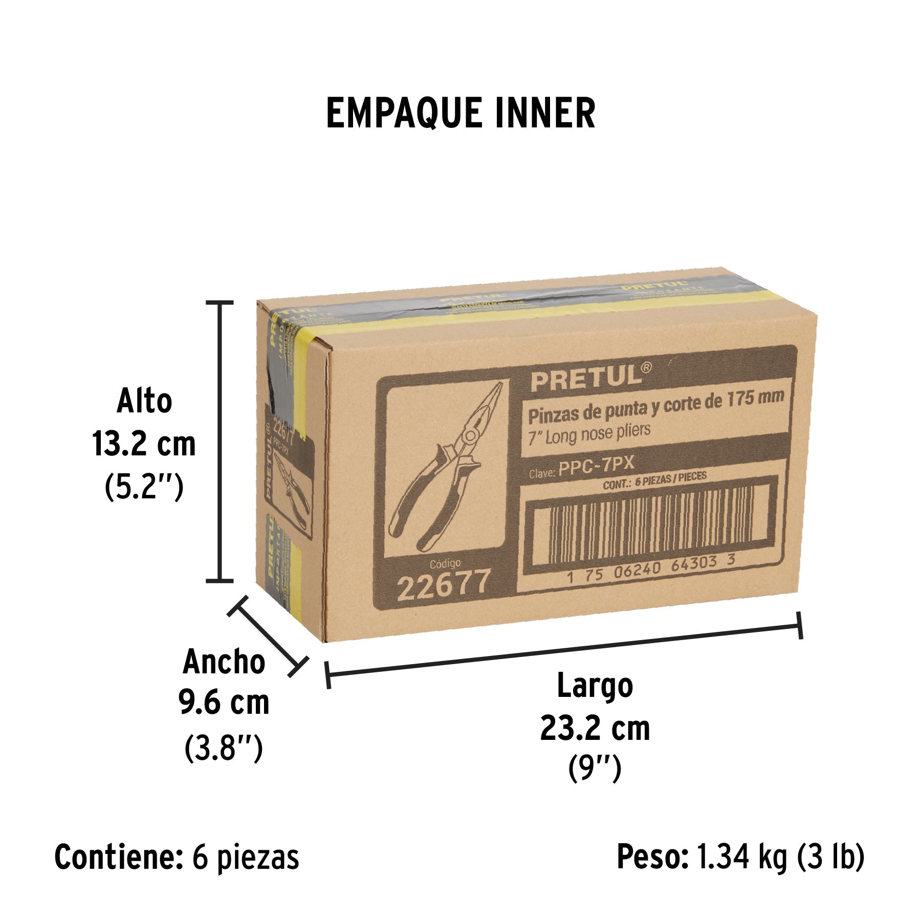 Pinza de punta y corte 7" mango Comfort Grip, PRETUL - Empaque