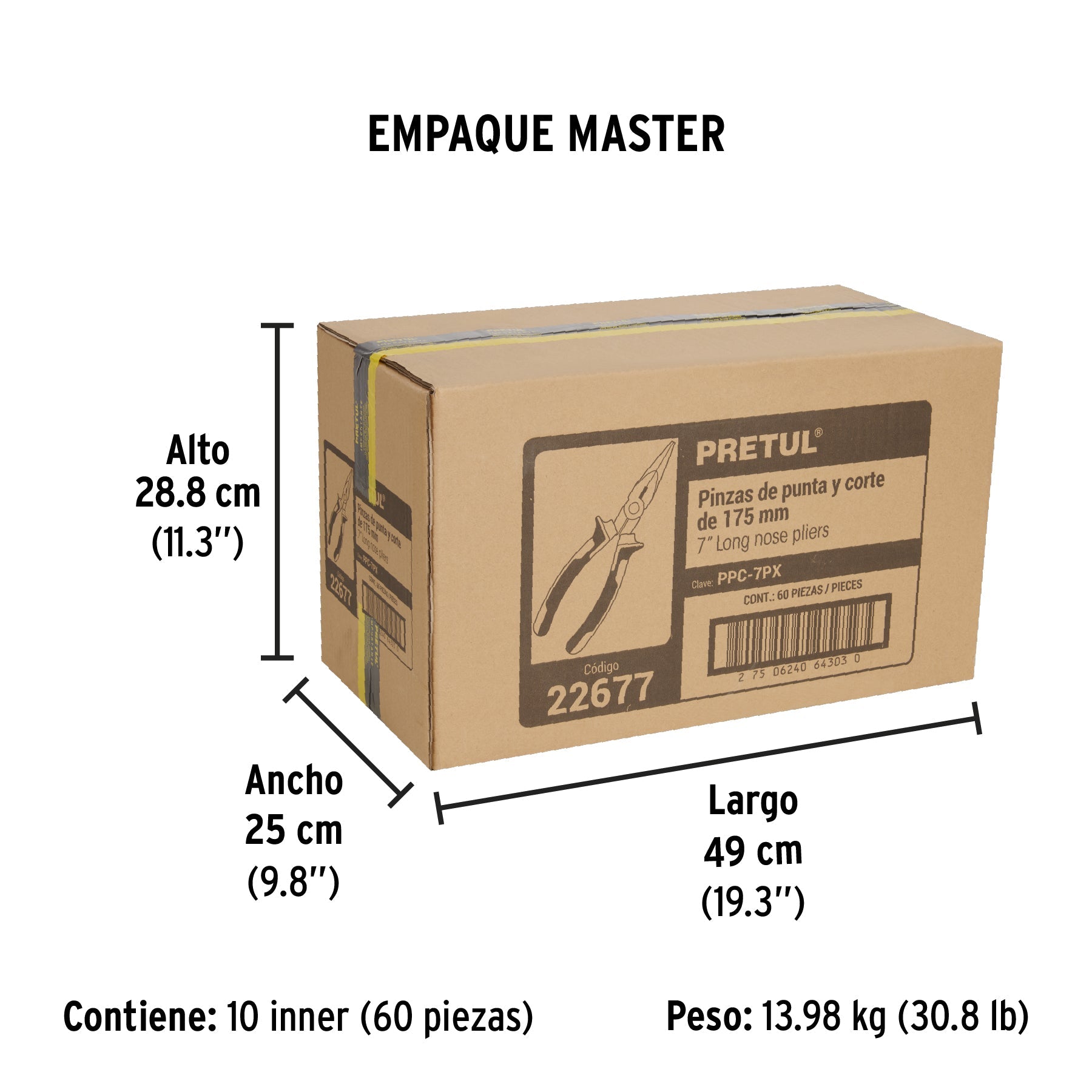 Pinza de punta y corte 7" mango Comfort Grip, PRETUL - Empaque
