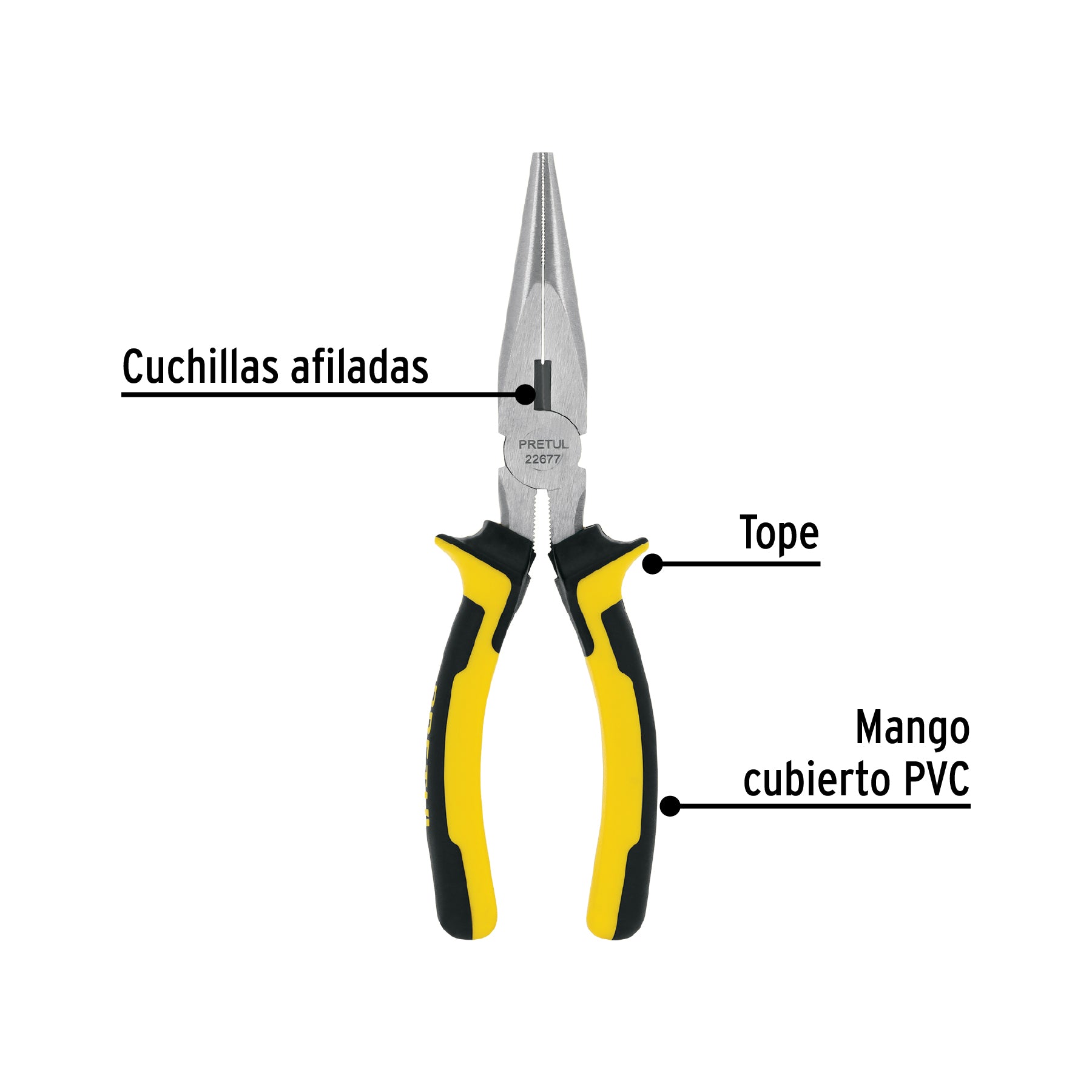 Pinza de punta y corte 7" mango Comfort Grip, PRETUL