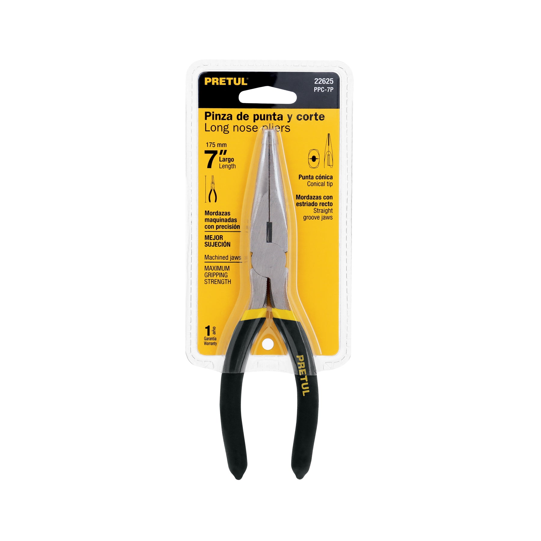 Pinza de punta y corte 7" mango de PVC, PRETUL