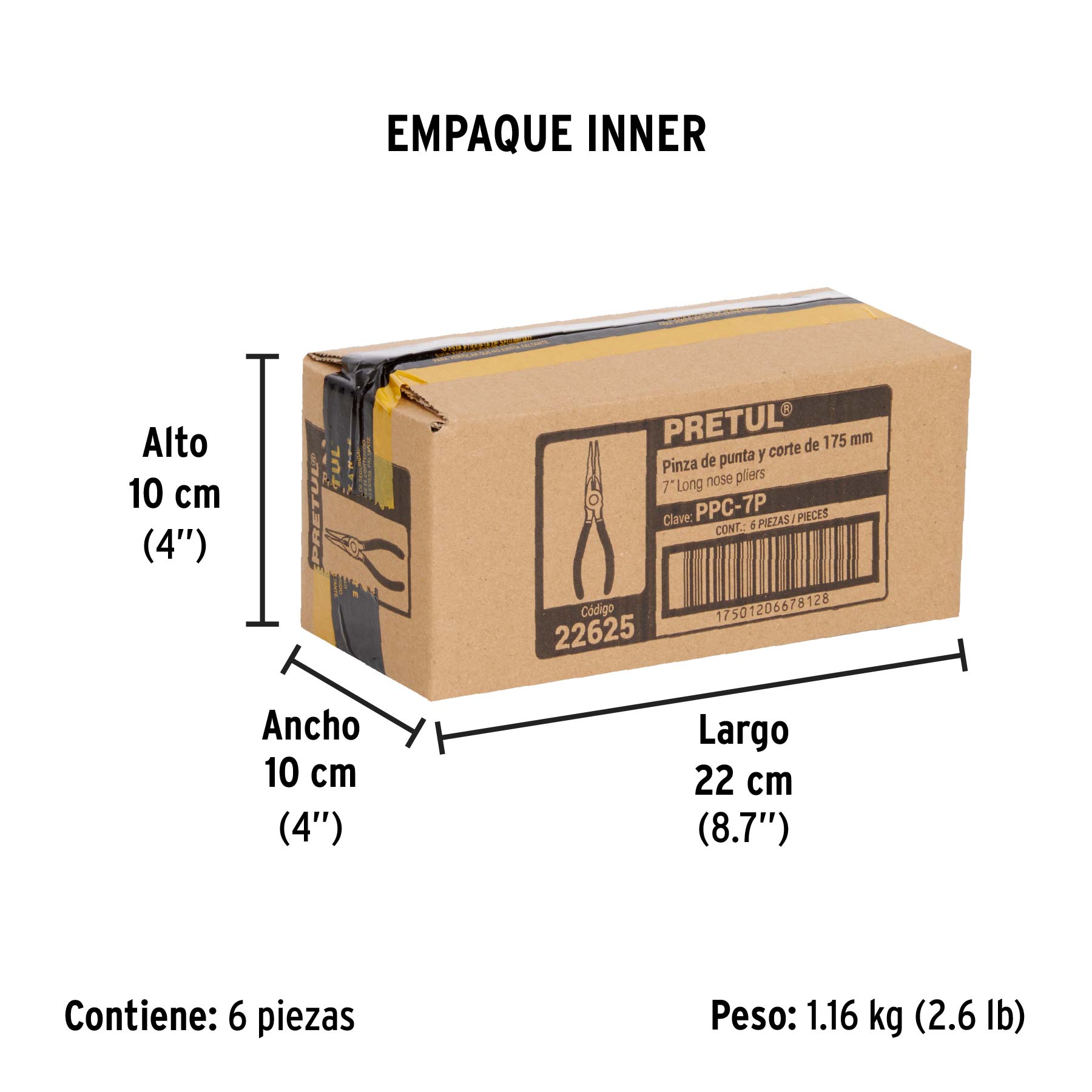 Pinza de punta y corte 7" mango de PVC, PRETUL - Empaque