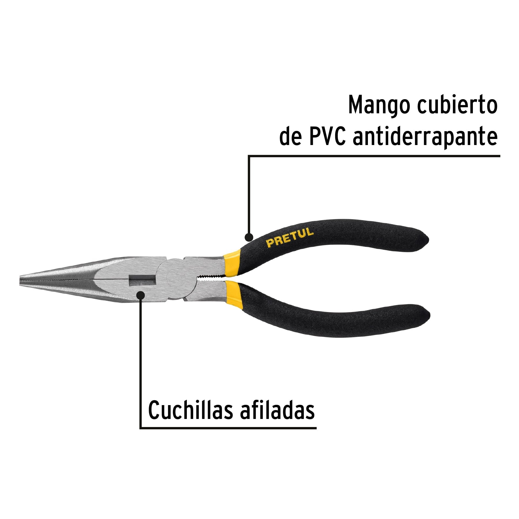 Pinza de punta y corte 7" mango de PVC, PRETUL