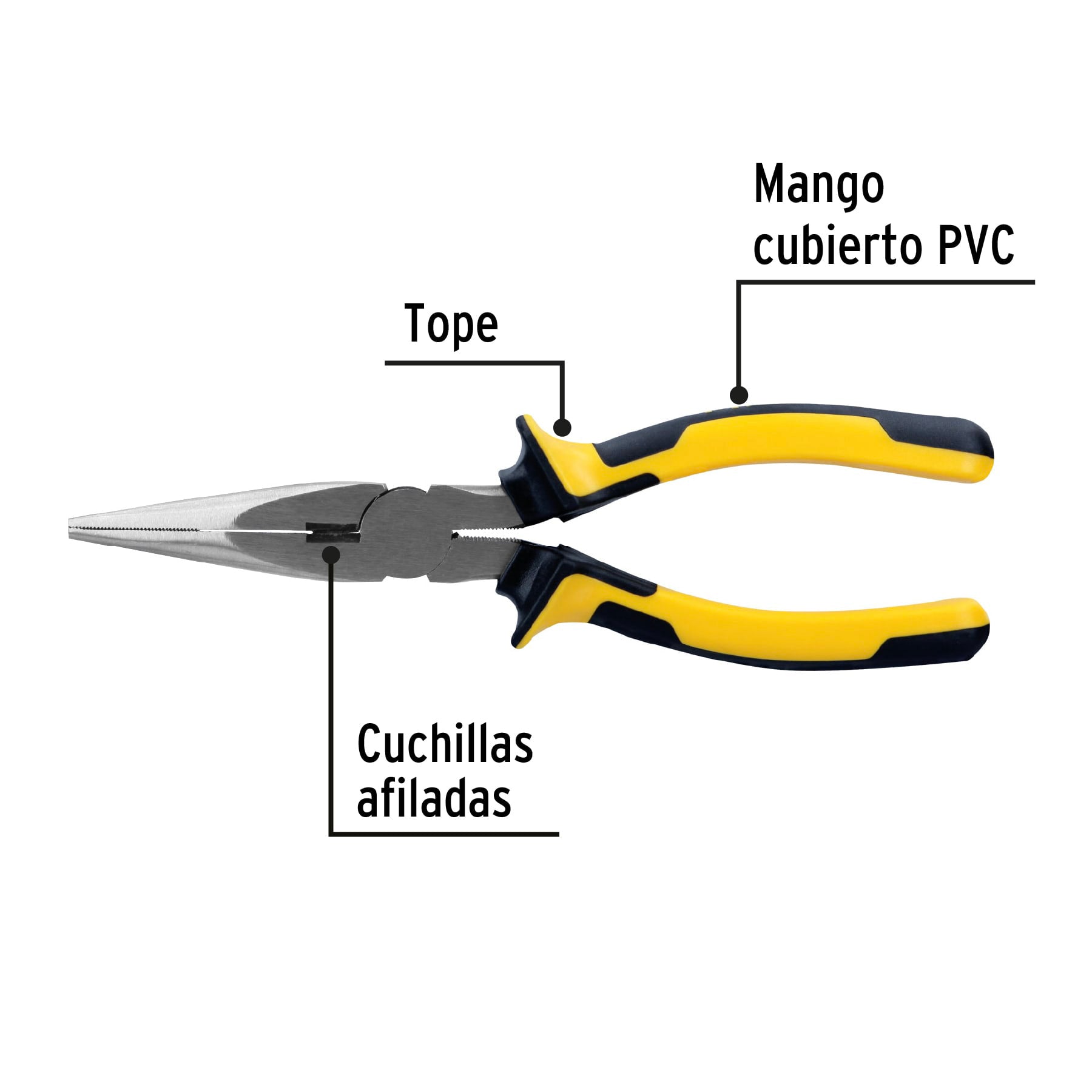 Pinza de punta y corte 8" mango Comfort Grip, PRETUL
