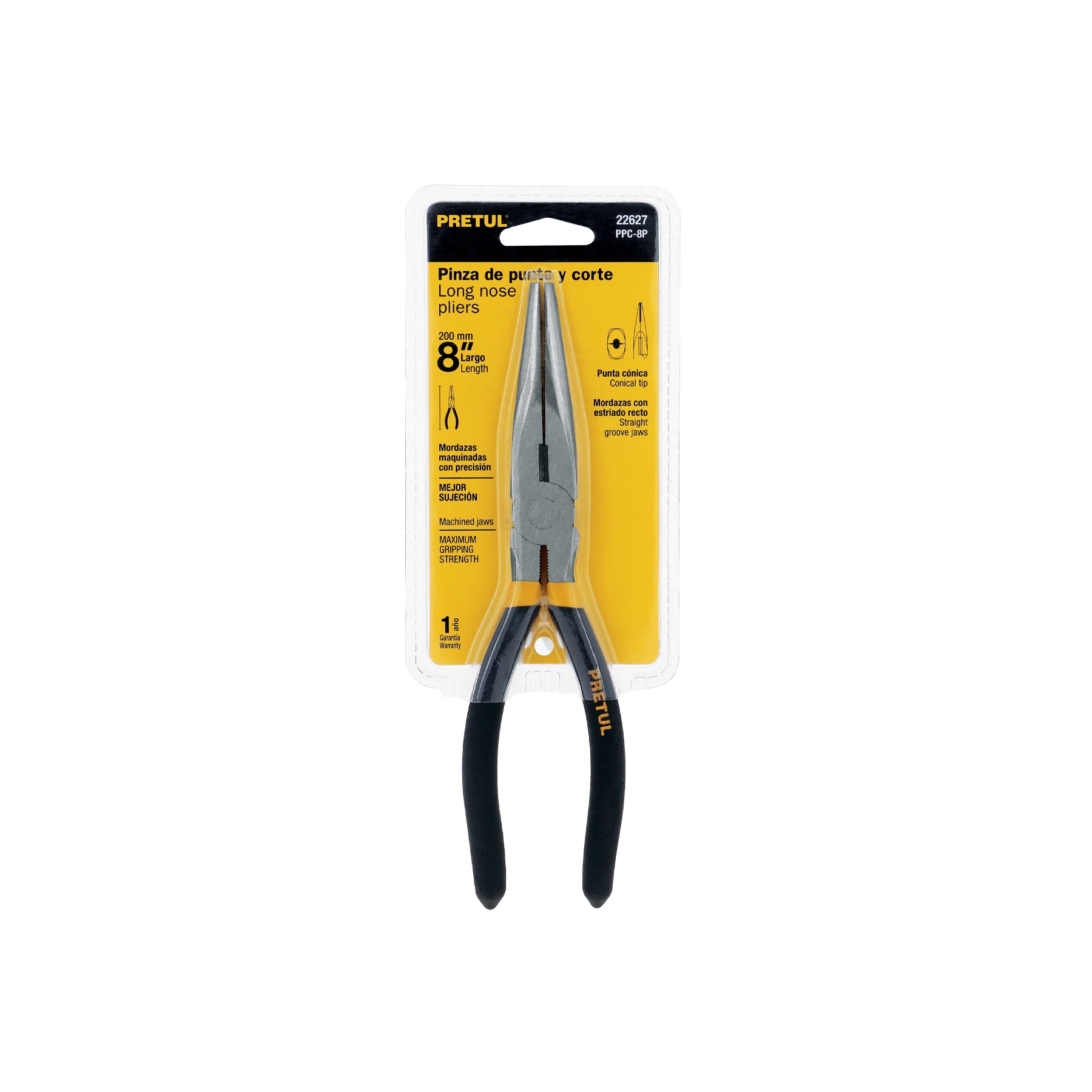 Pinza de punta y corte 8" mango de PVC, PRETUL