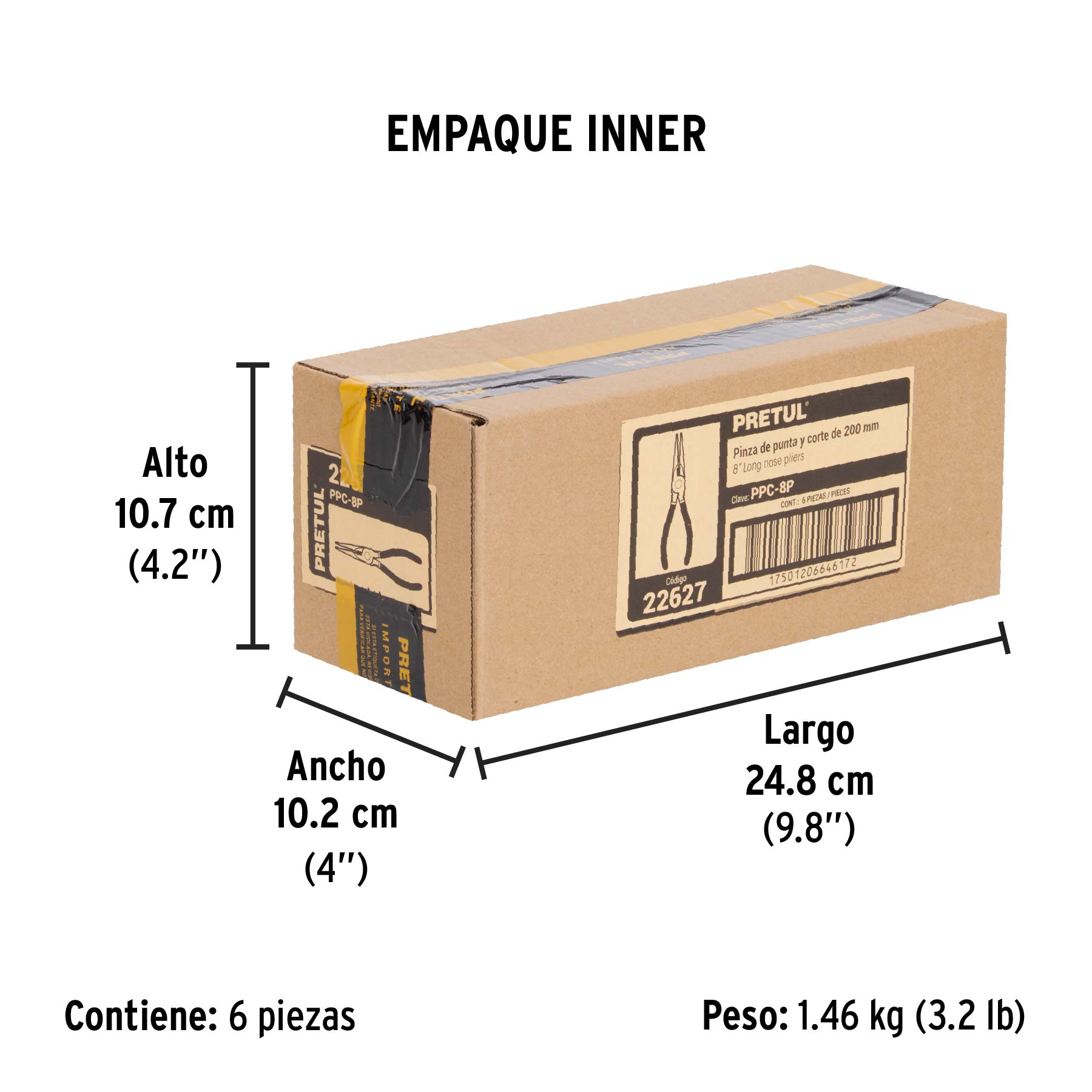 Pinza de punta y corte 8" mango de PVC, PRETUL - Empaque