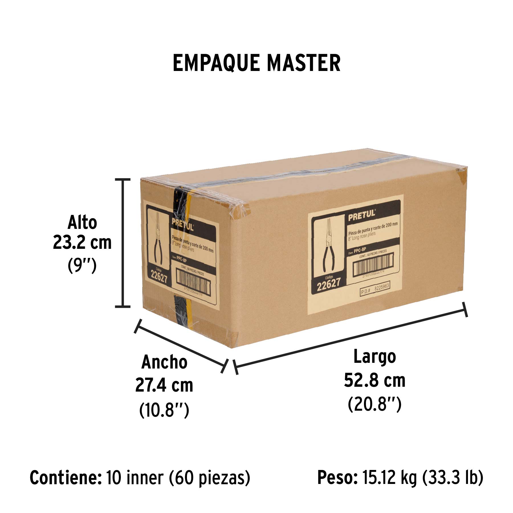 Pinza de punta y corte 8" mango de PVC, PRETUL - Empaque