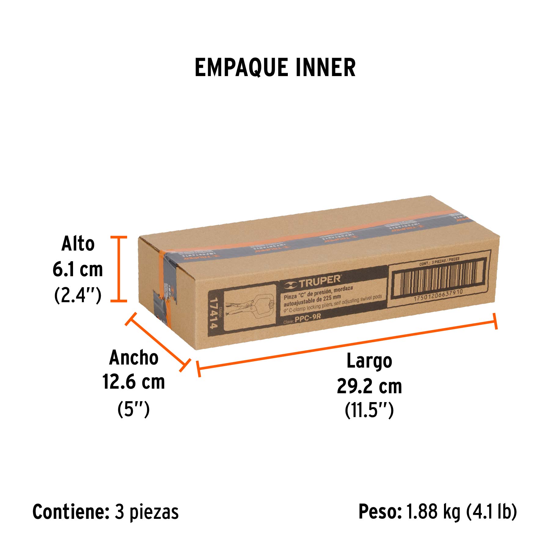 Pinza de presión 9" tipo "C" con mordaza autoajustable - Empaque