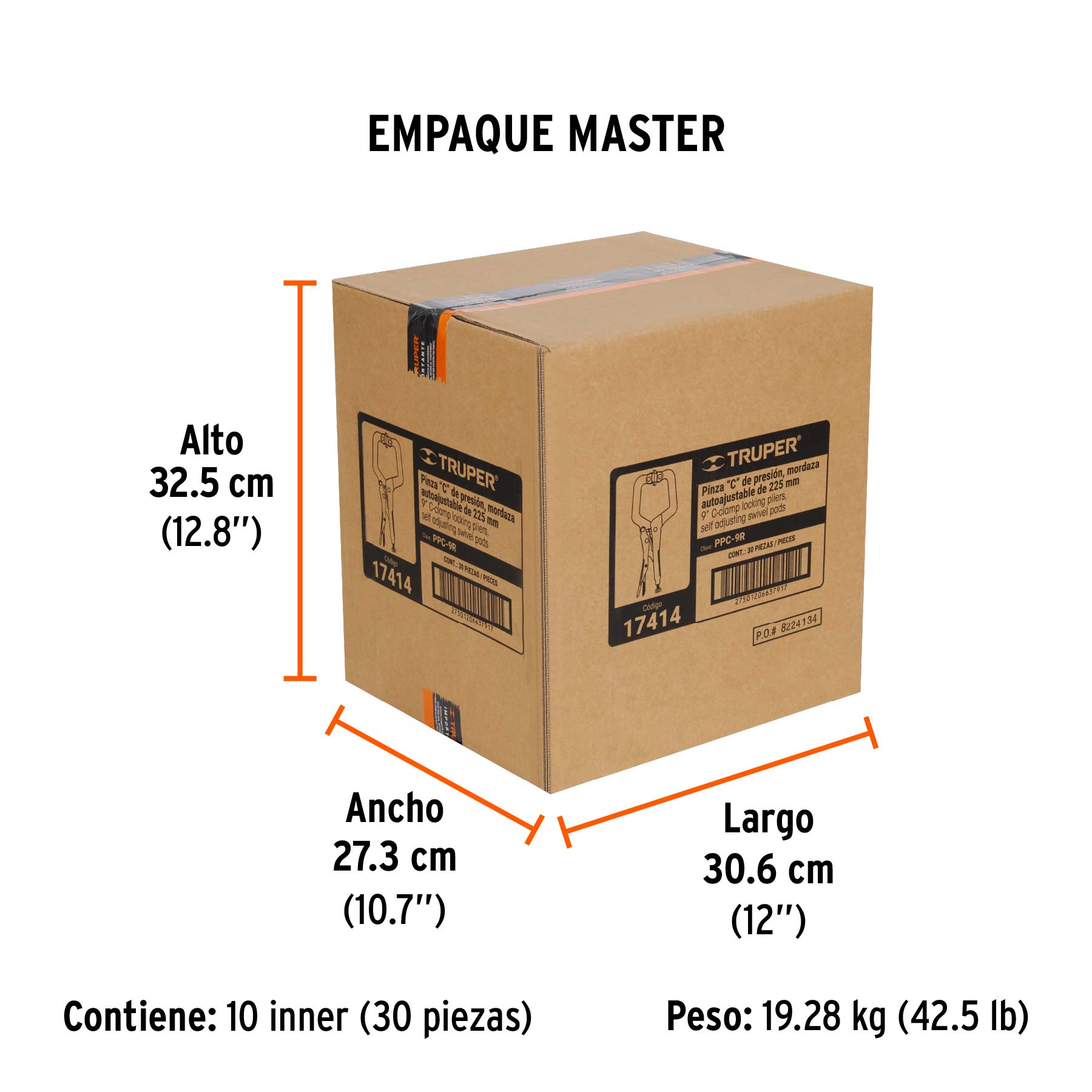 Pinza de presión 9" tipo "C" con mordaza autoajustable - Empaque