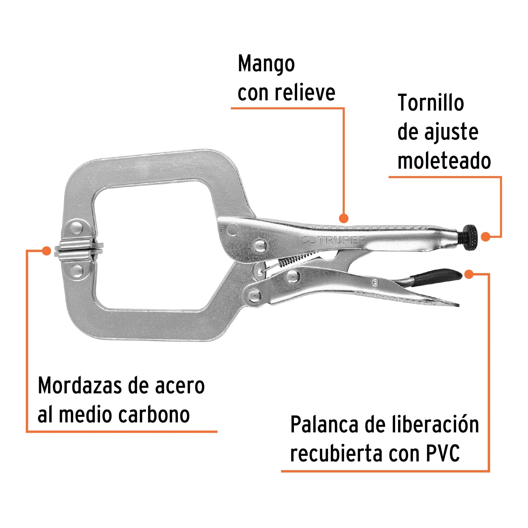 Pinza de presión 9" tipo "C" con mordaza autoajustable