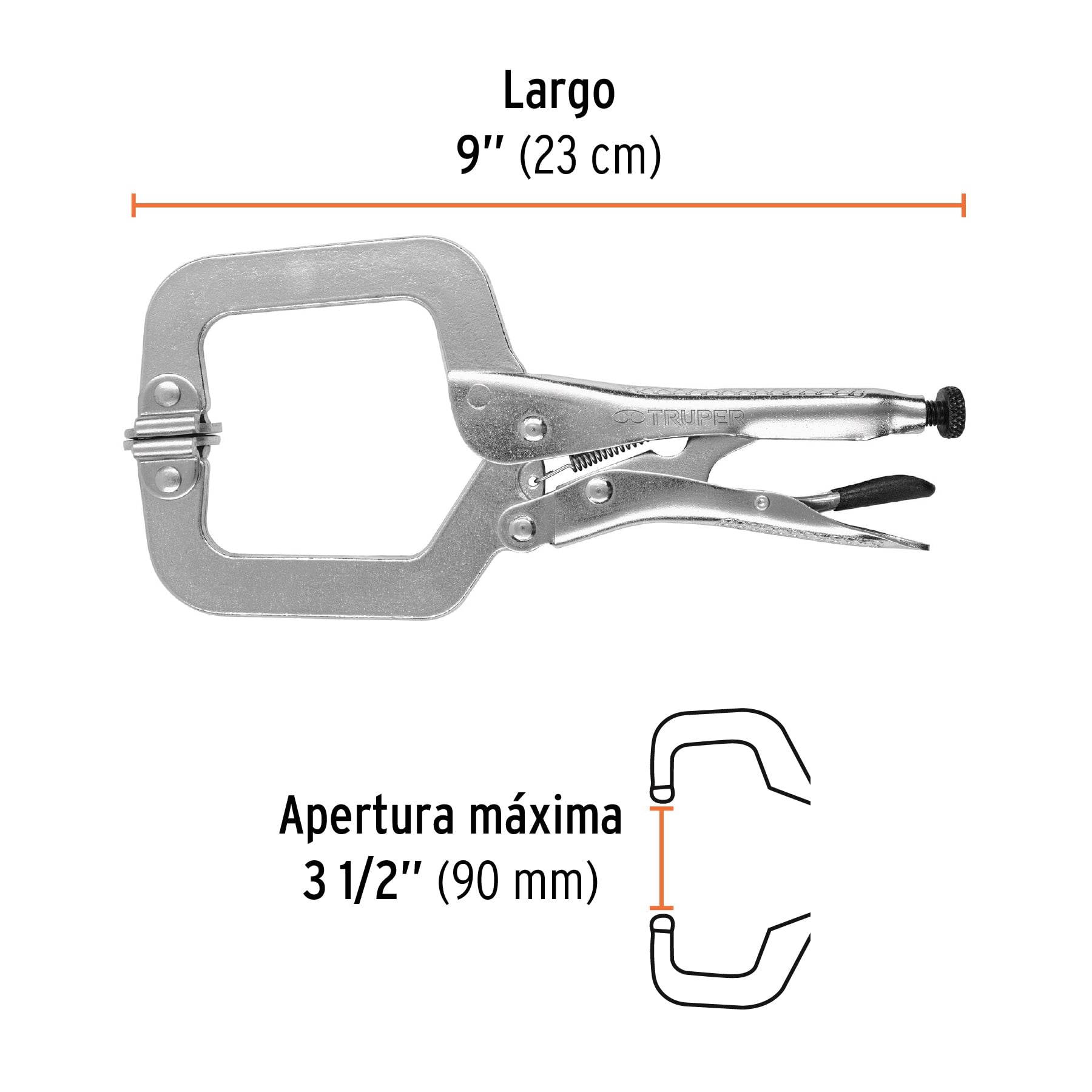 Pinza de presión 9" tipo "C" con mordaza autoajustable