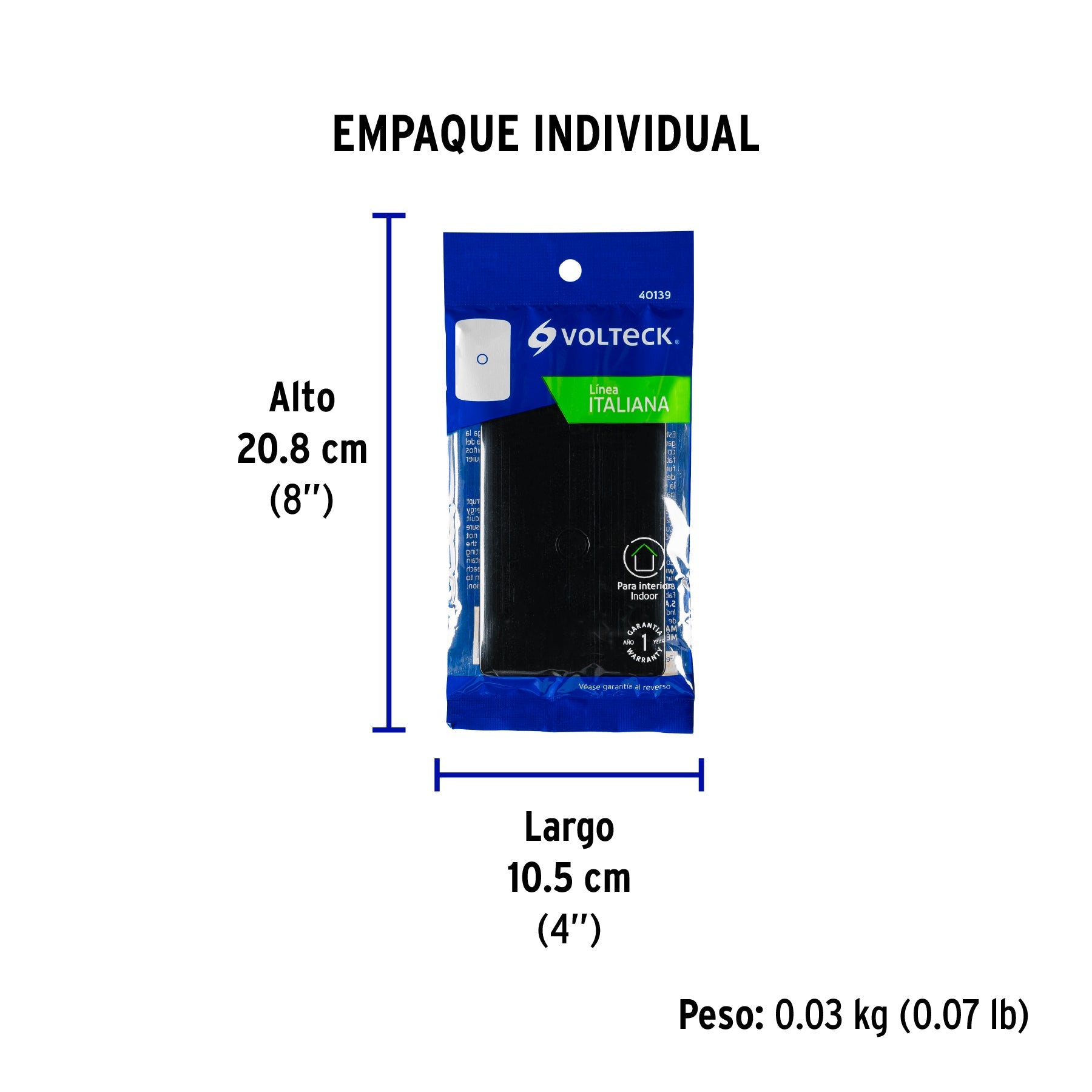 Placa ciega, Italiana, color negro, VOLTECK - Empaque