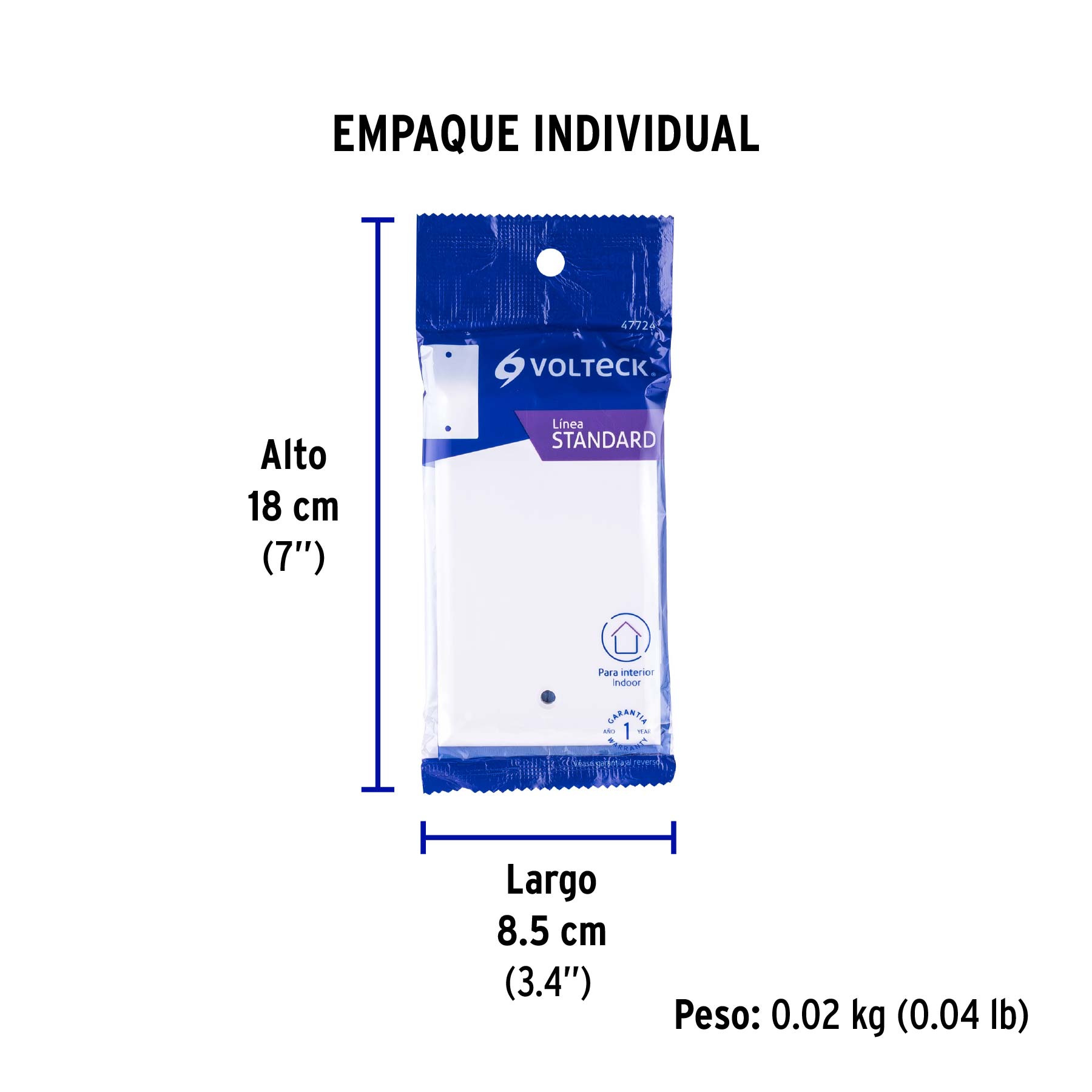 Placa de ABS ciega, Standard, blanco, VOLTECK - Empaque