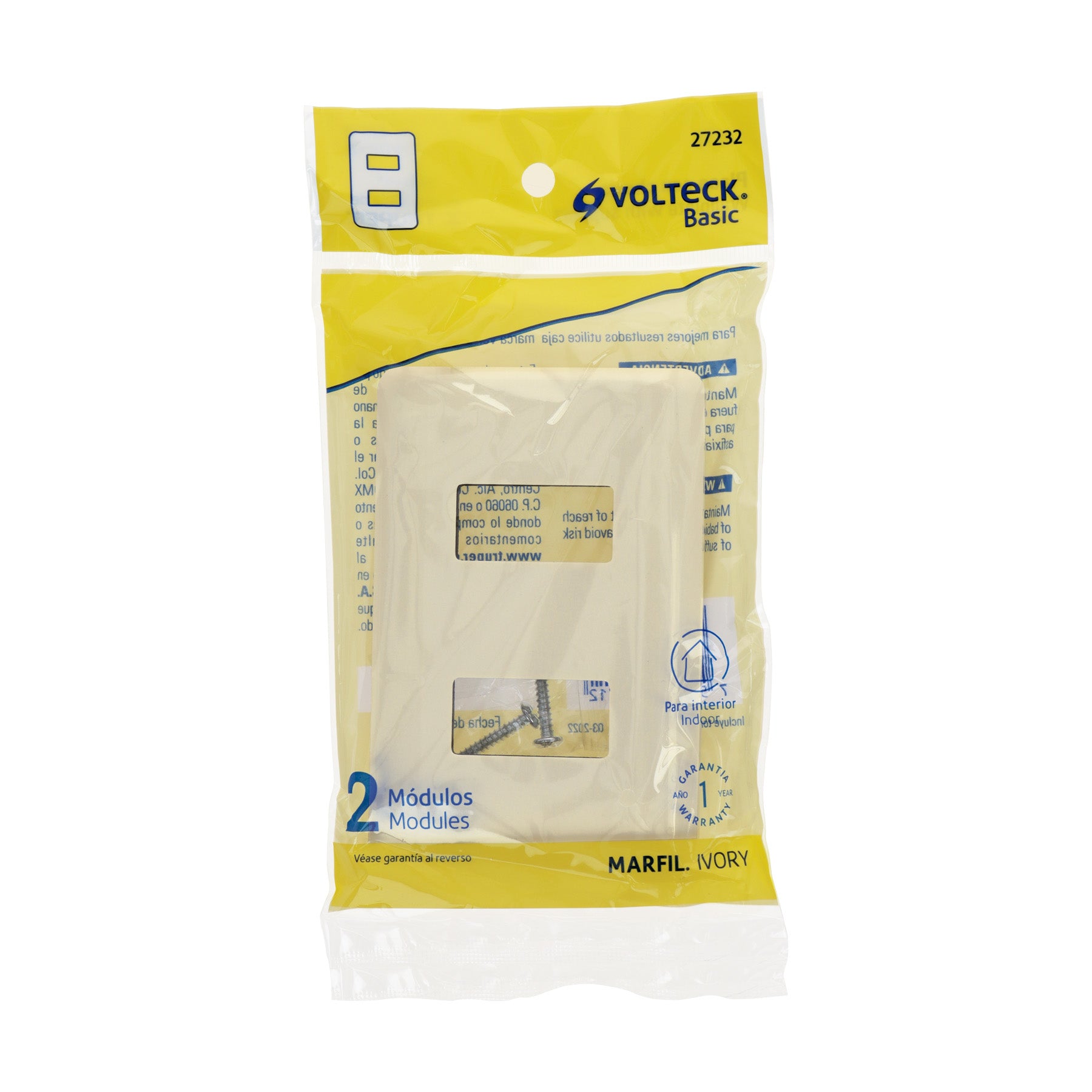 Placa 2 módulos, marfil, línea VOLTECK BASIC