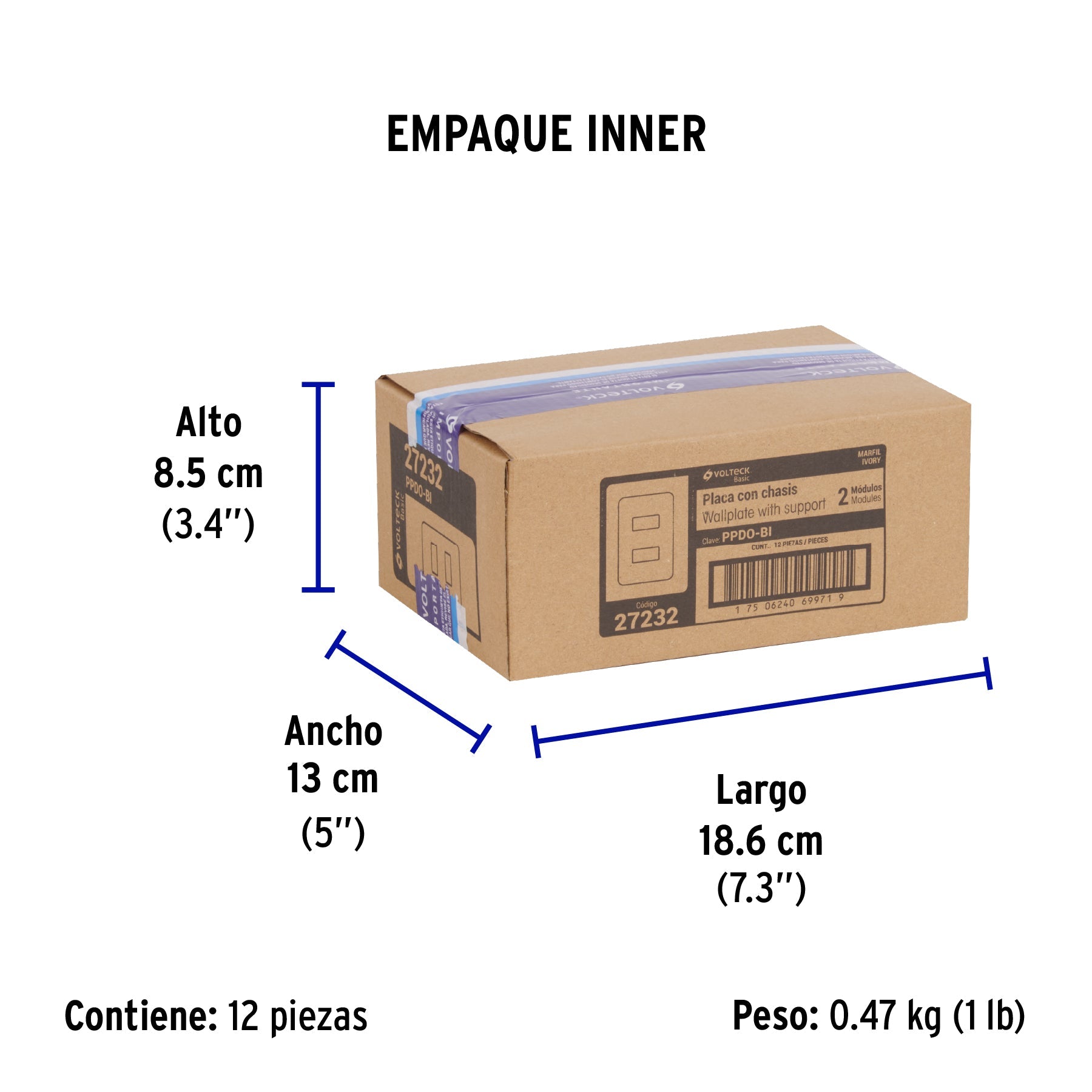 Placa 2 módulos, marfil, línea VOLTECK BASIC - Empaque