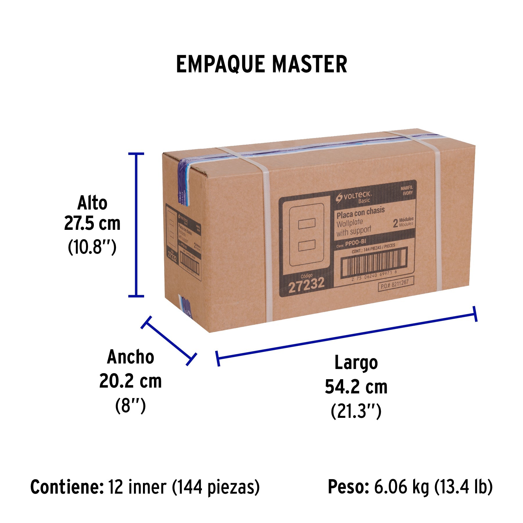 Placa 2 módulos, marfil, línea VOLTECK BASIC - Empaque