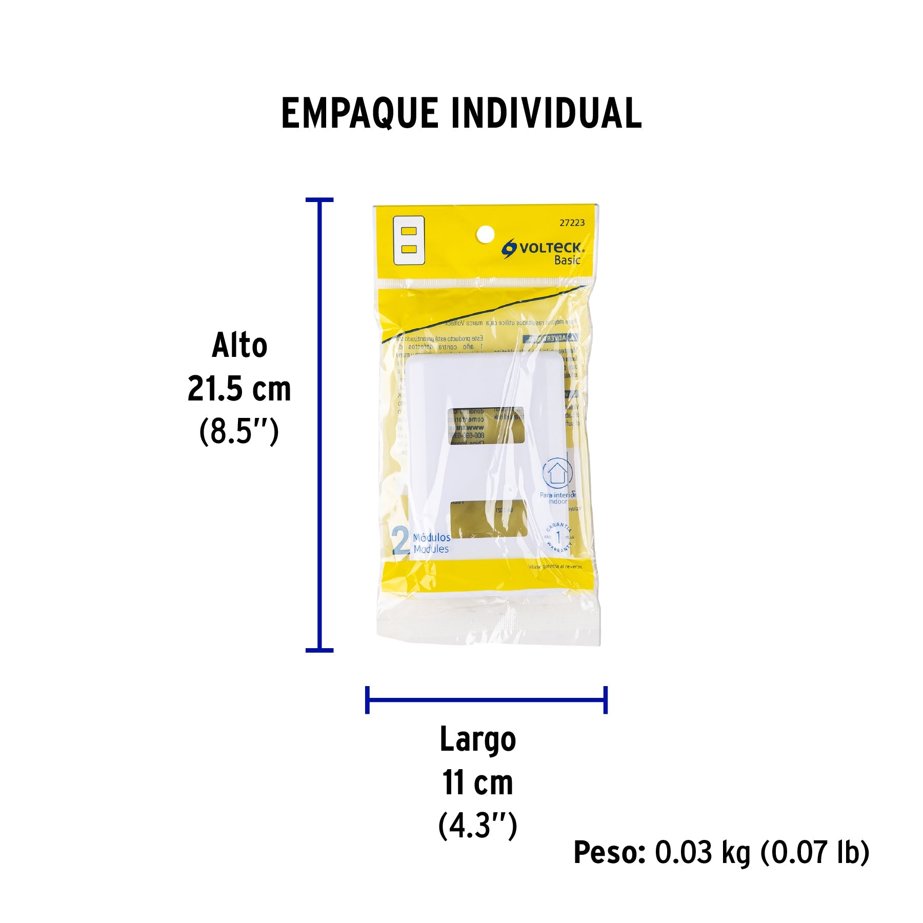 Placa 2 módulos de ABS, blanca, VOLTECK BASIC - Empaque