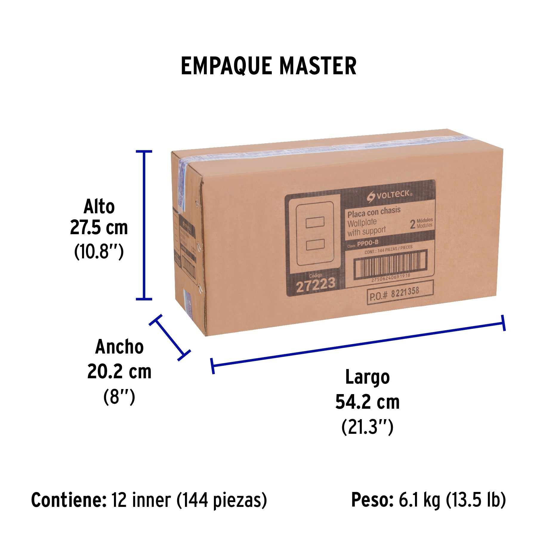 Placa 2 módulos de ABS, blanca, VOLTECK BASIC - Empaque