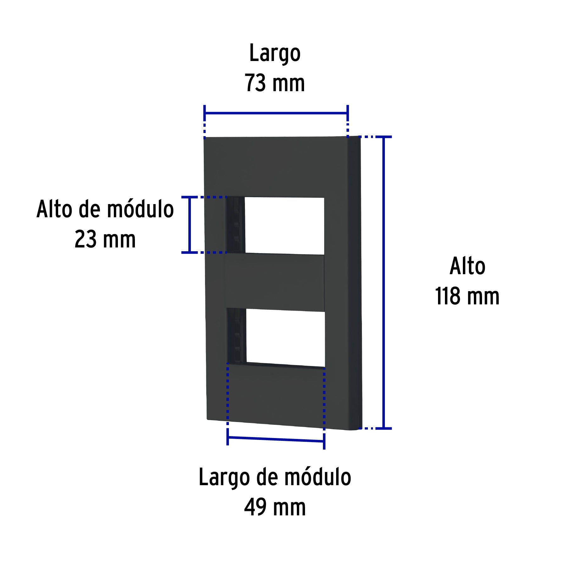Placa 2 ventanas, 1 módulo, línea Española, color negro