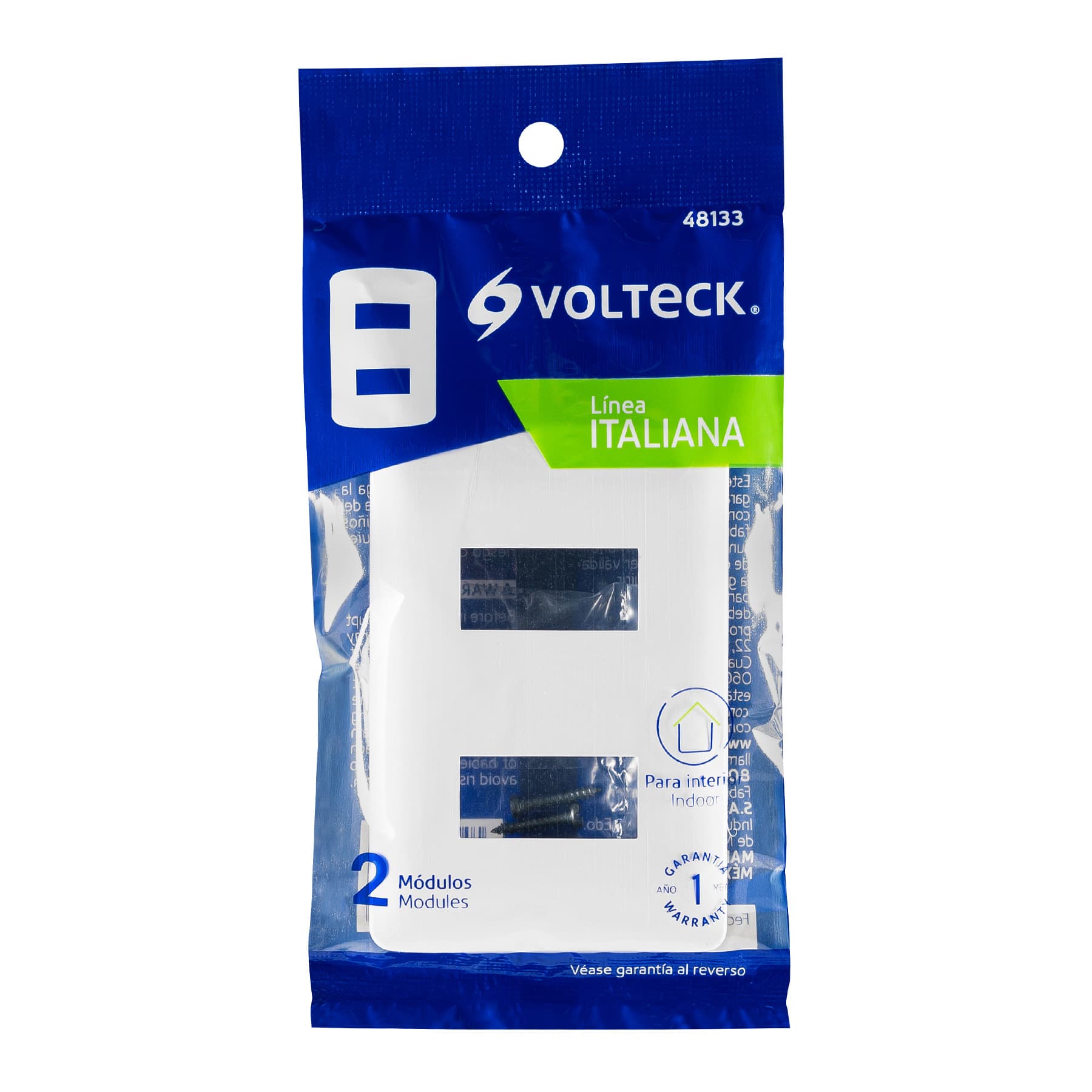 Placa de 2 módulos, blanca, Línea Italiana, VOLTECK