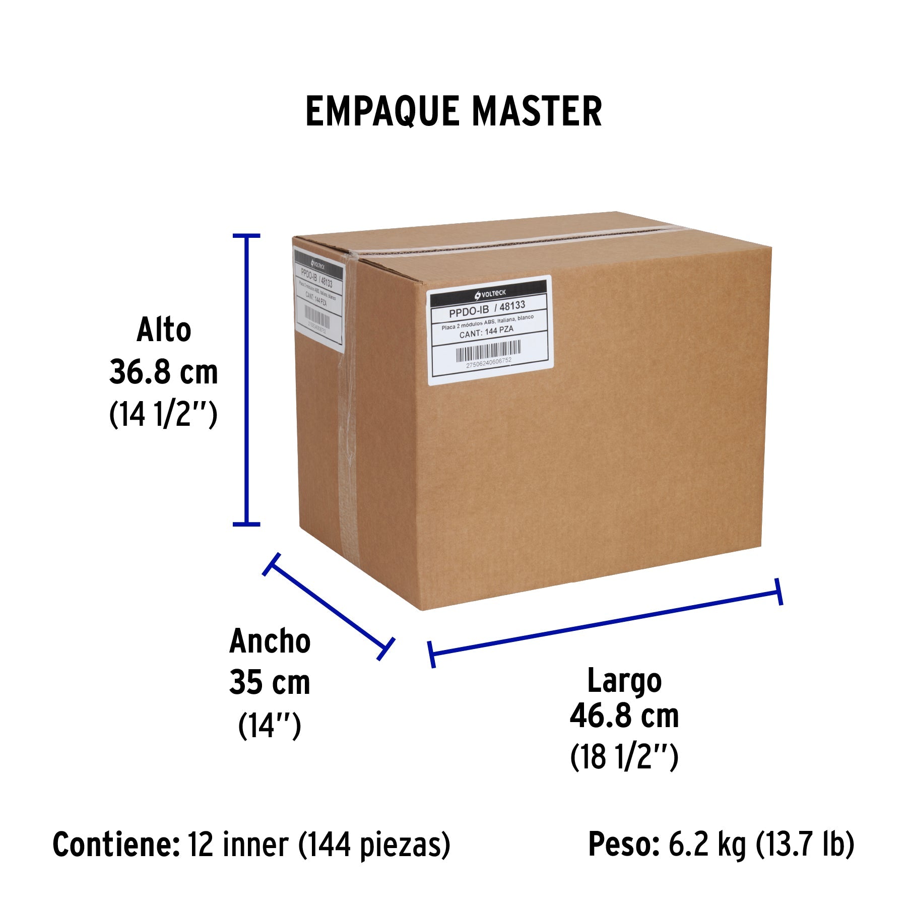 Placa de 2 módulos, blanca, Línea Italiana, VOLTECK - Empaque