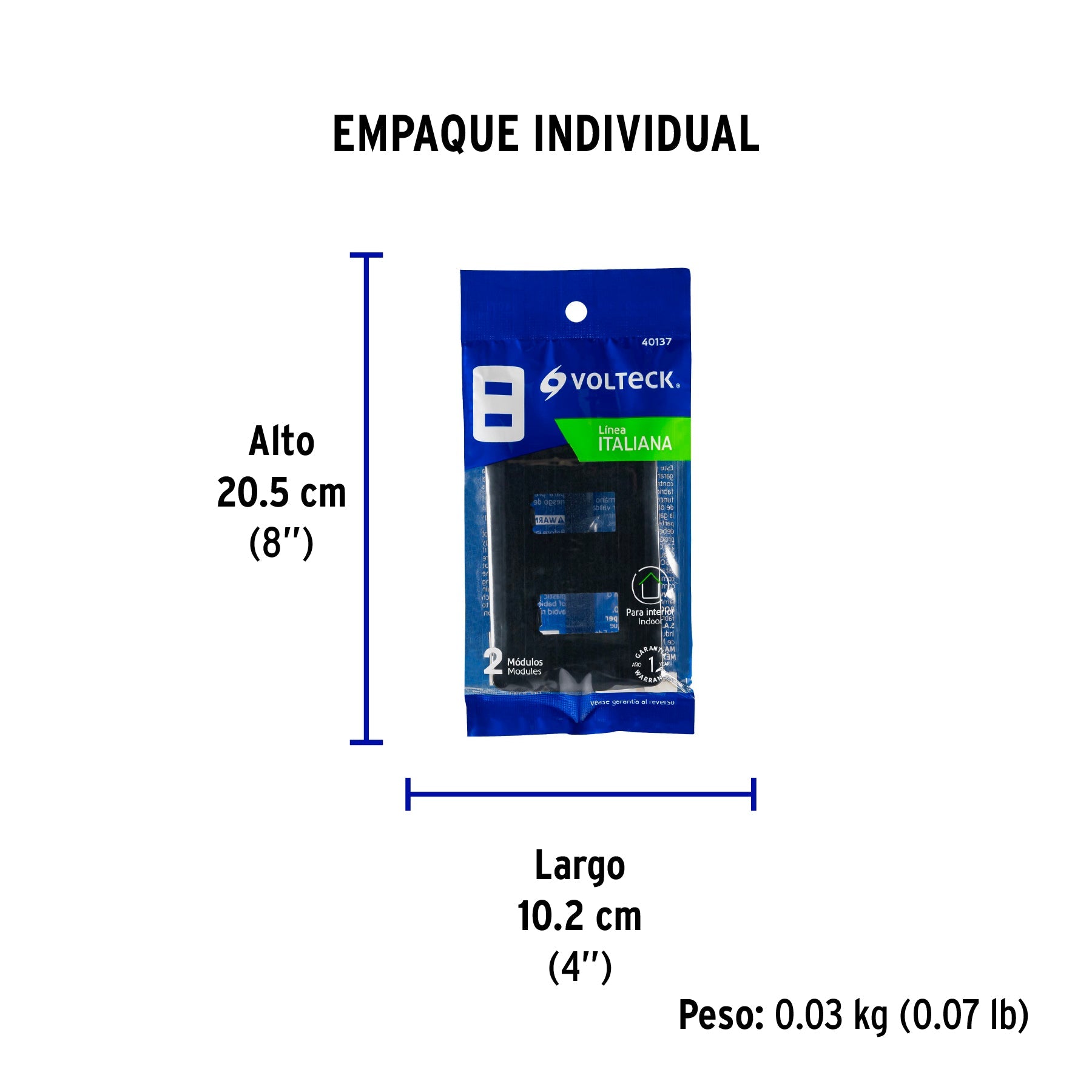Placa de 2 módulos, negra, Línea Italiana, VOLTECK - Empaque