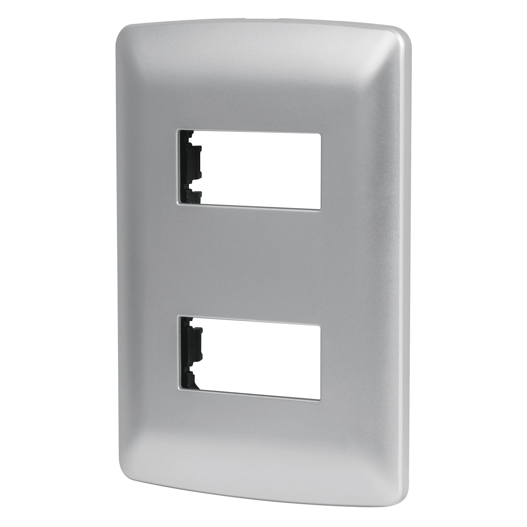 Placa 2 módulos de ABS, línea italiana, color plata, VOLTECK