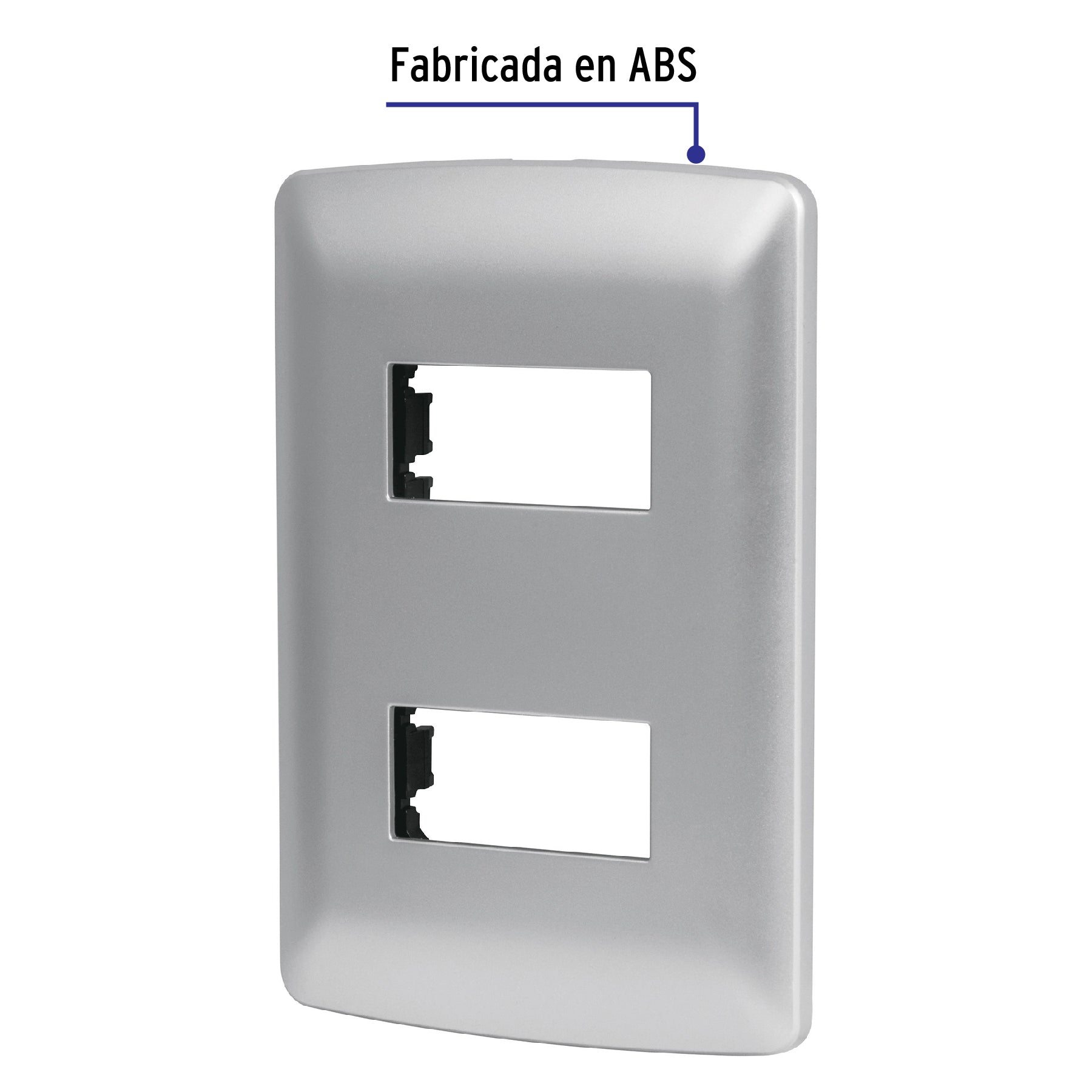 Placa 2 módulos de ABS, línea italiana, color plata, VOLTECK
