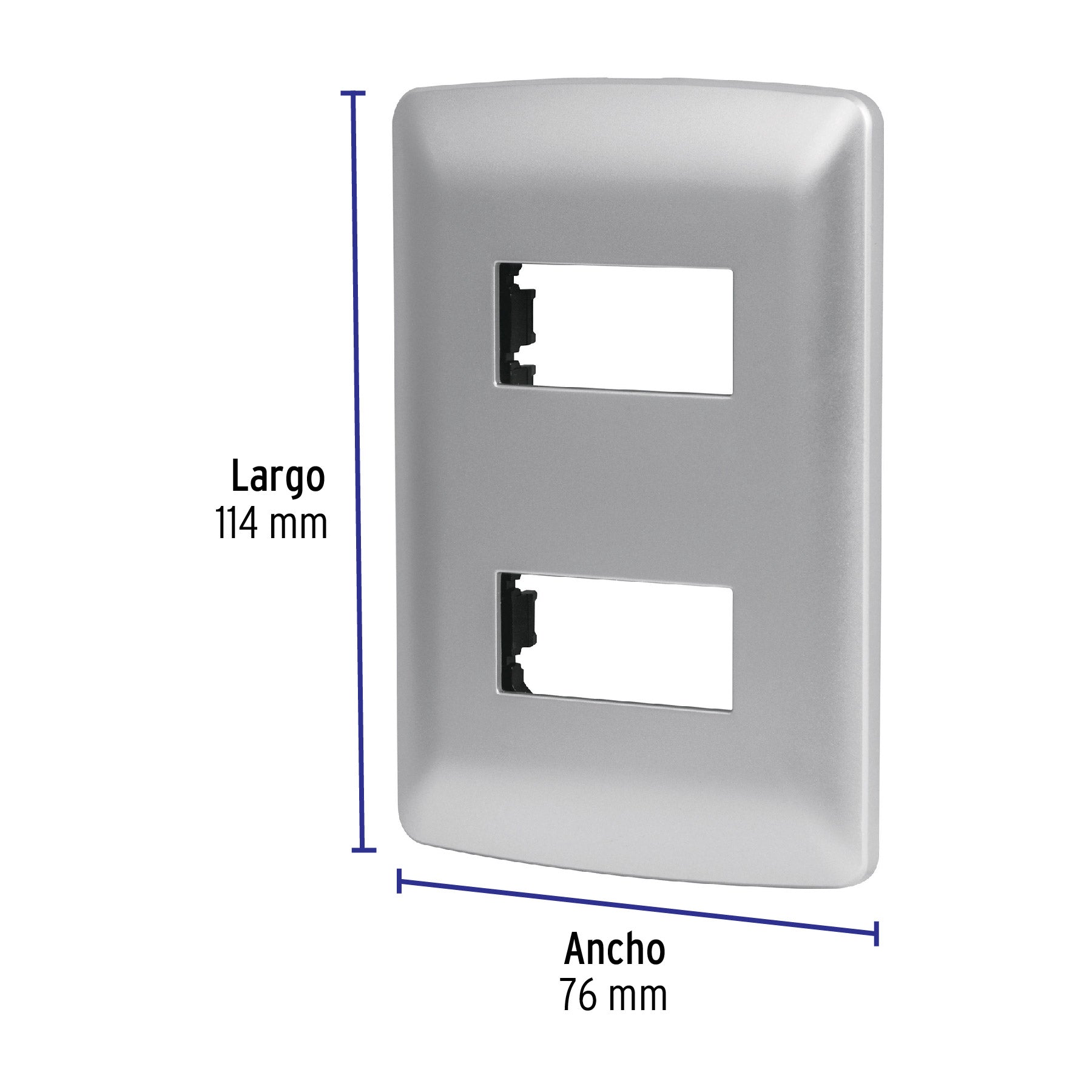 Placa 2 módulos de ABS, línea italiana, color plata, VOLTECK