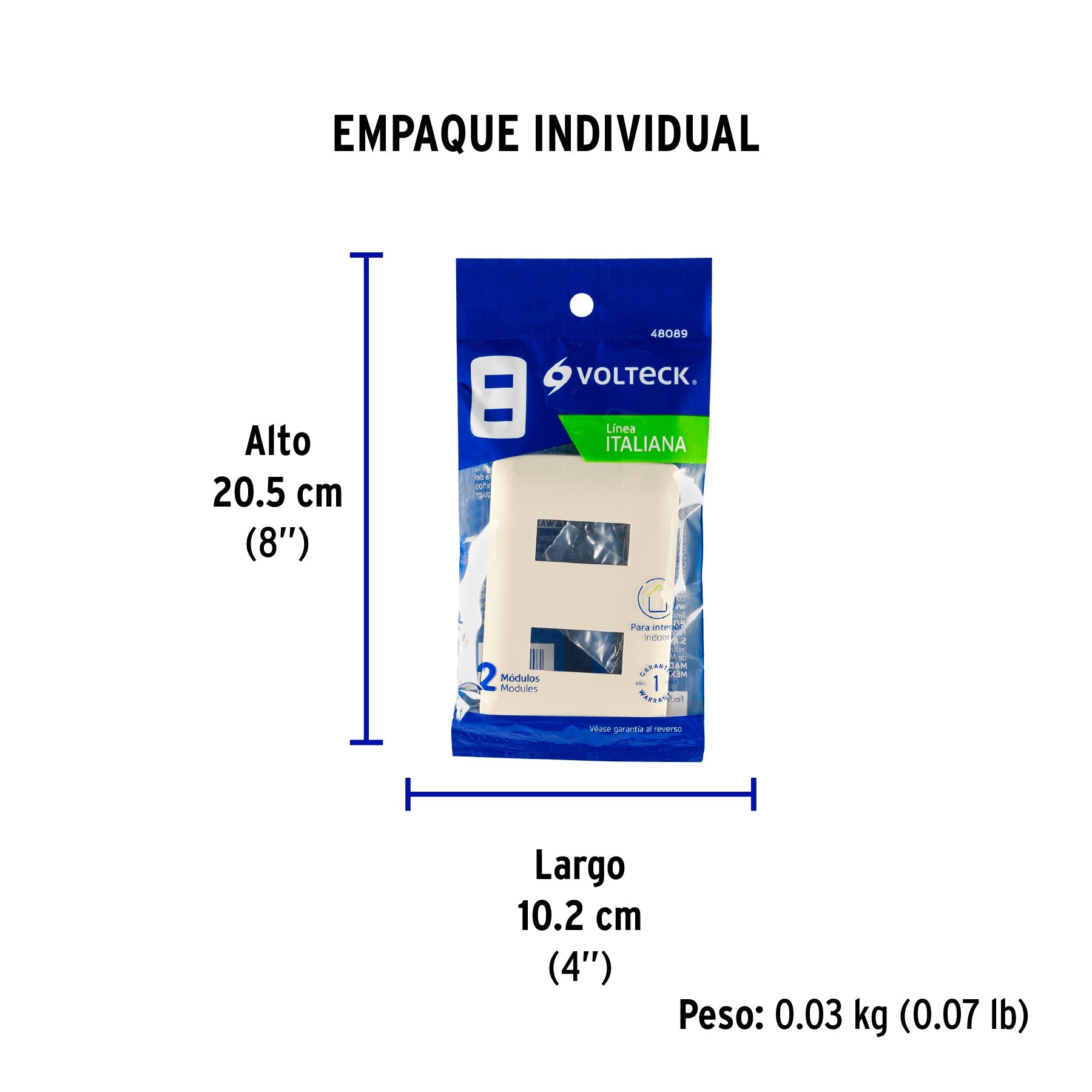 Placa de 2 módulos, marfil, Línea Italiana, VOLTECK - Empaque