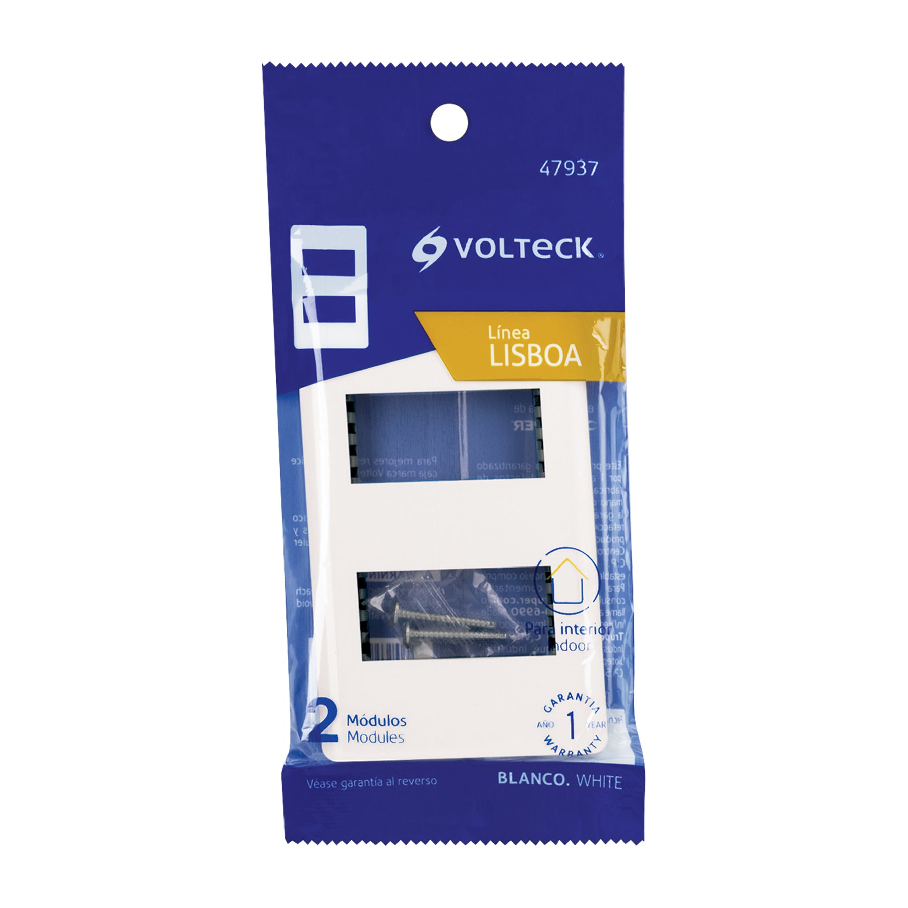 Placa blanca de 2 ventanas 1 módulo, línea Lisboa, VOLTECK