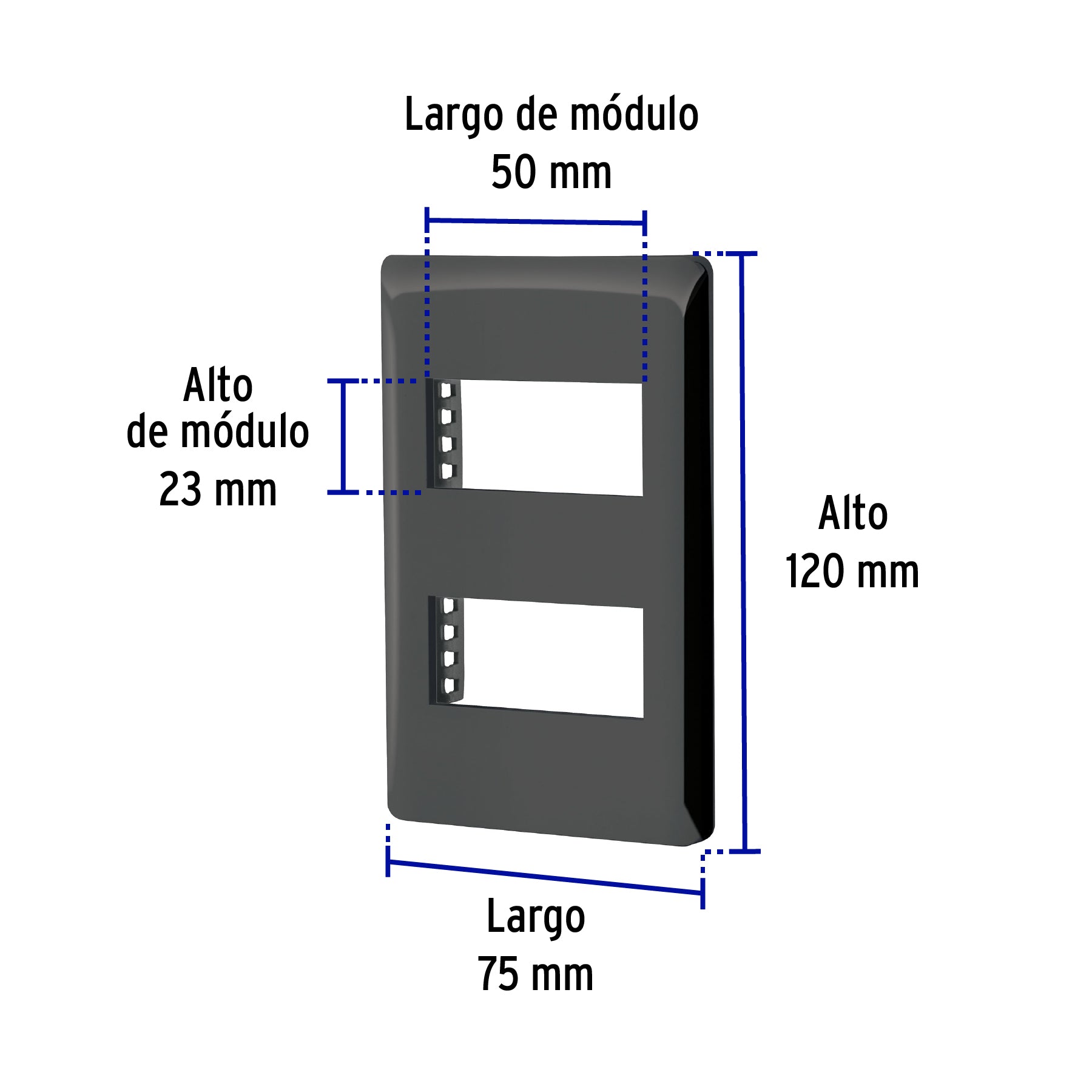 Placa negra de 2 ventanas 1 módulo, línea Lisboa, VOLTECK