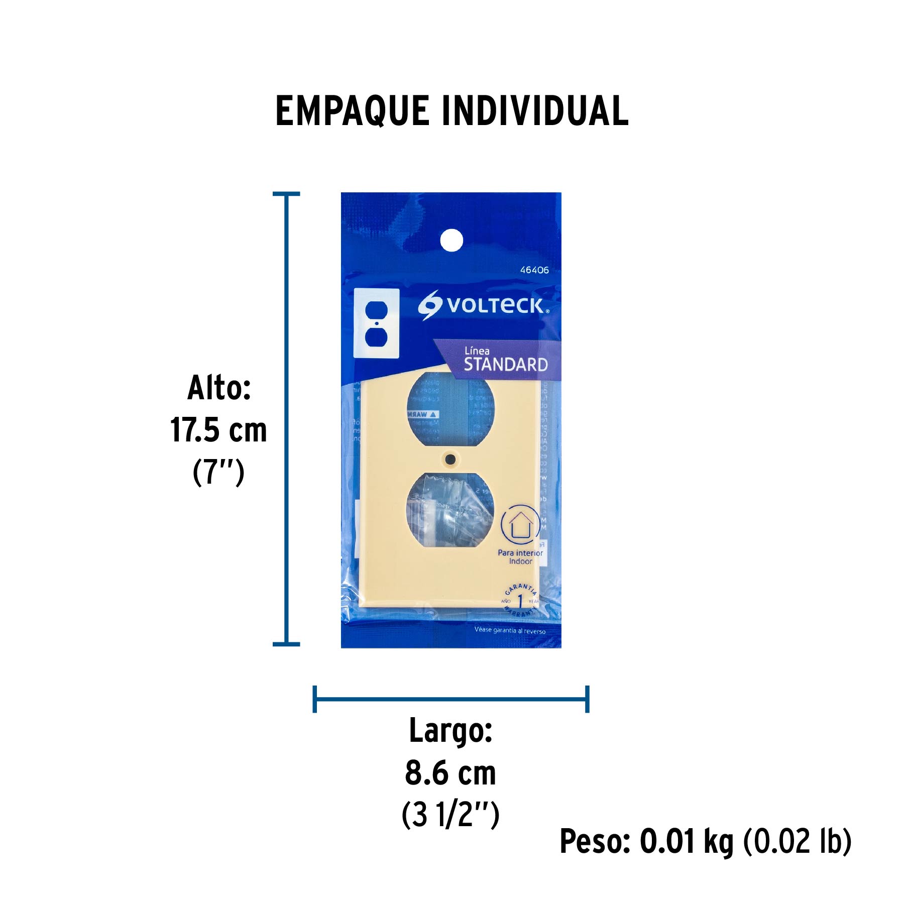 Placa de ABS dúplex, Standard, marfil, VOLTECK - Empaque