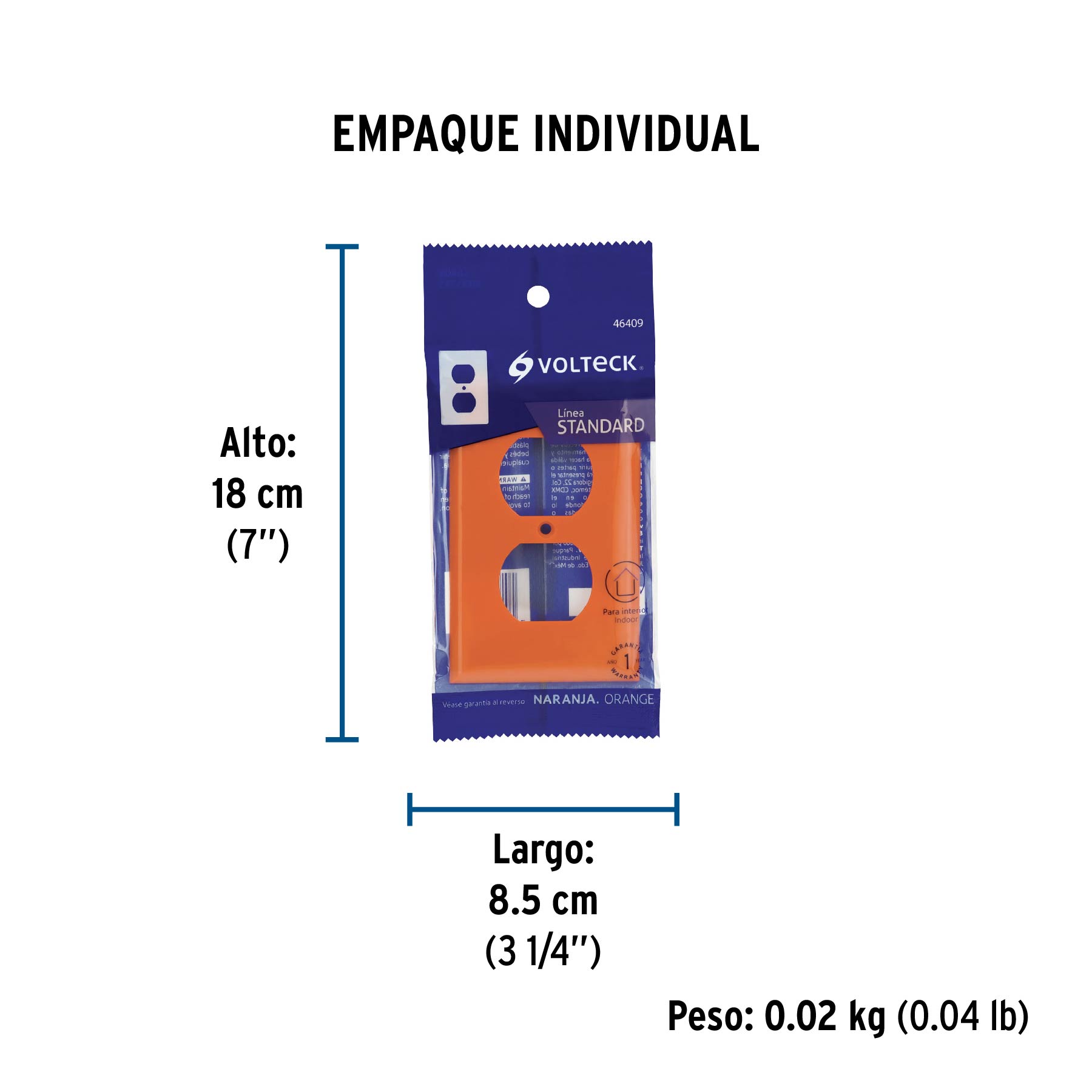 Placa para contacto dúplex tierra aislada, línea estándar - Empaque