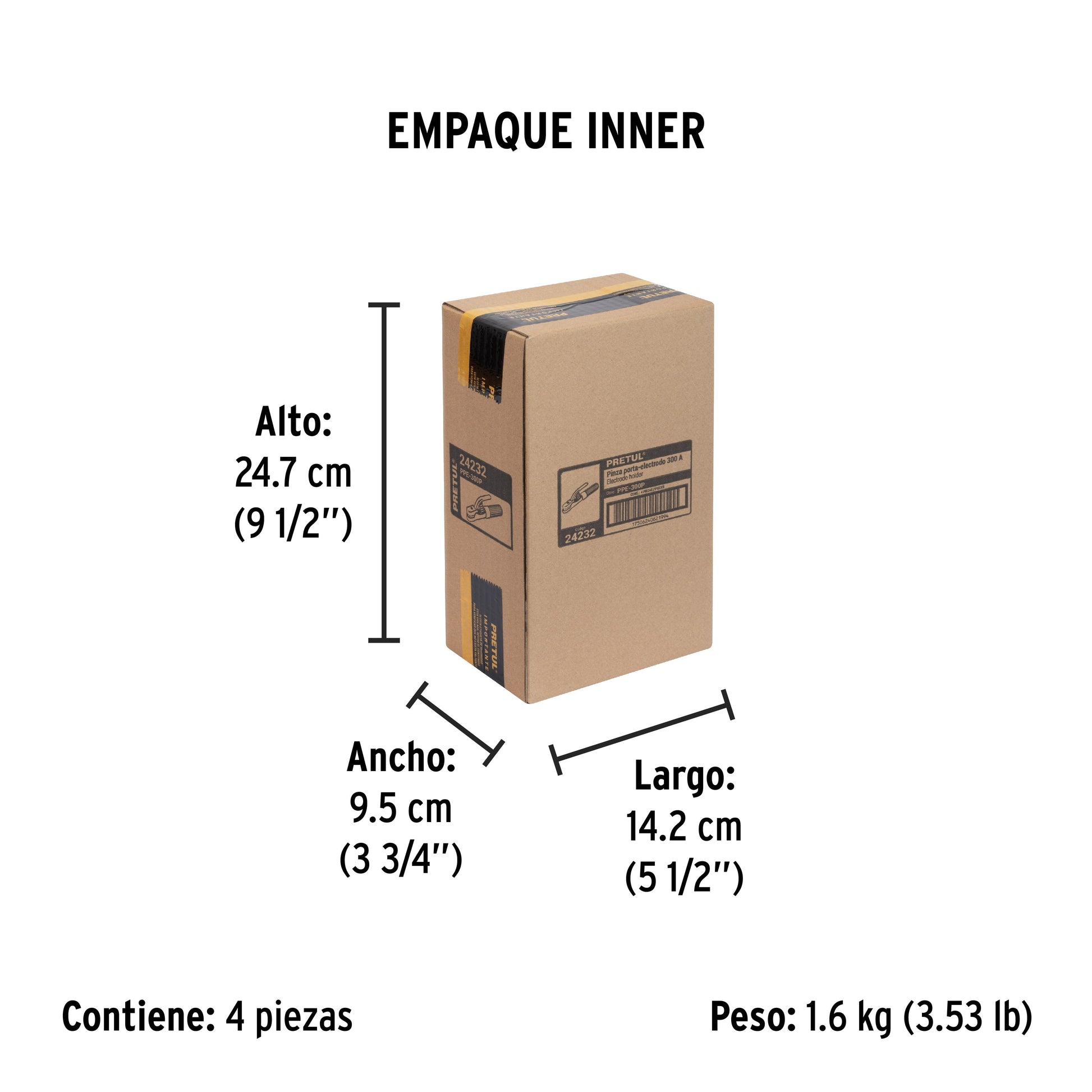 Pinza porta electrodos de 300 Amperes, PRETUL - Empaque