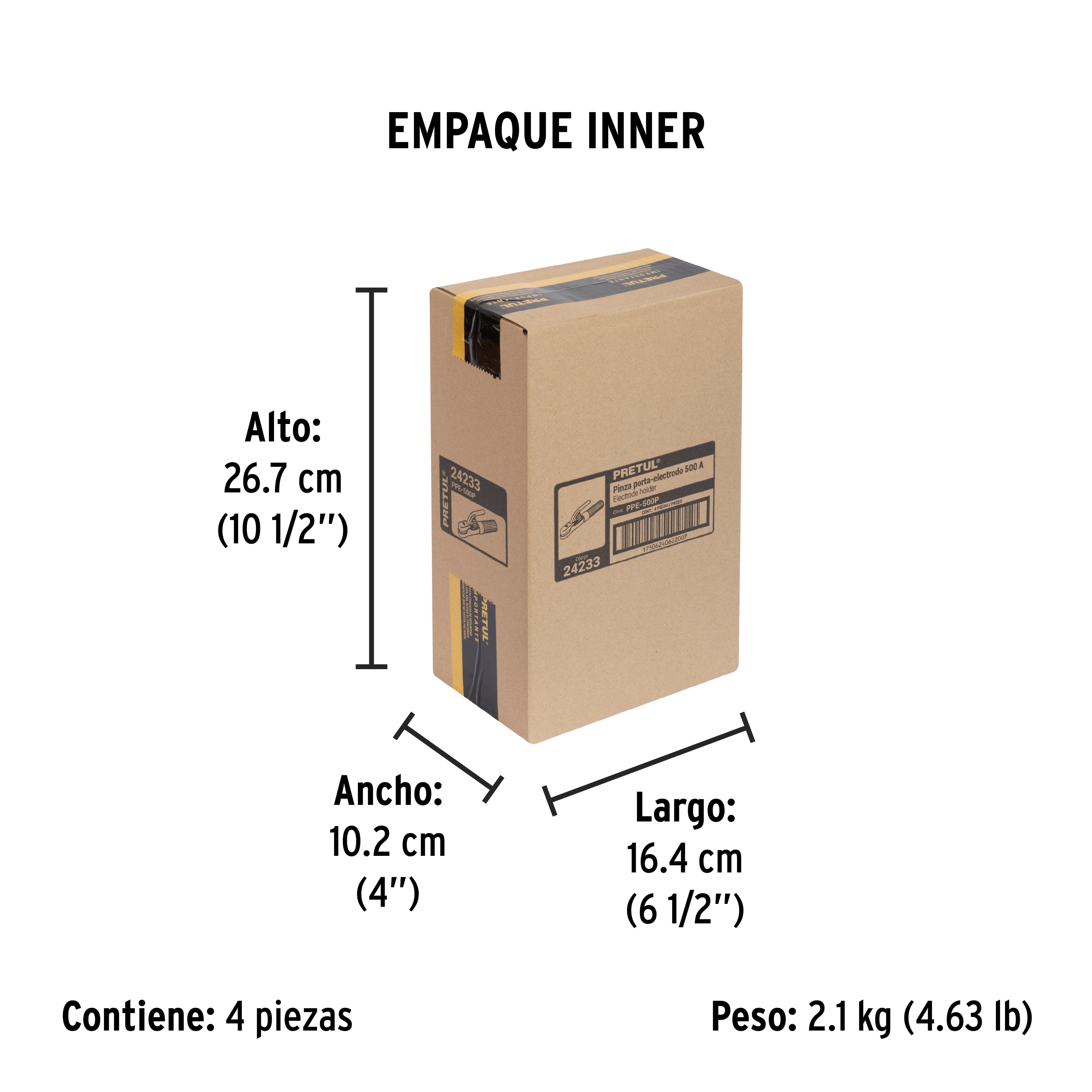 Pinza porta electrodos de 500 Amperes, PRETUL - Empaque