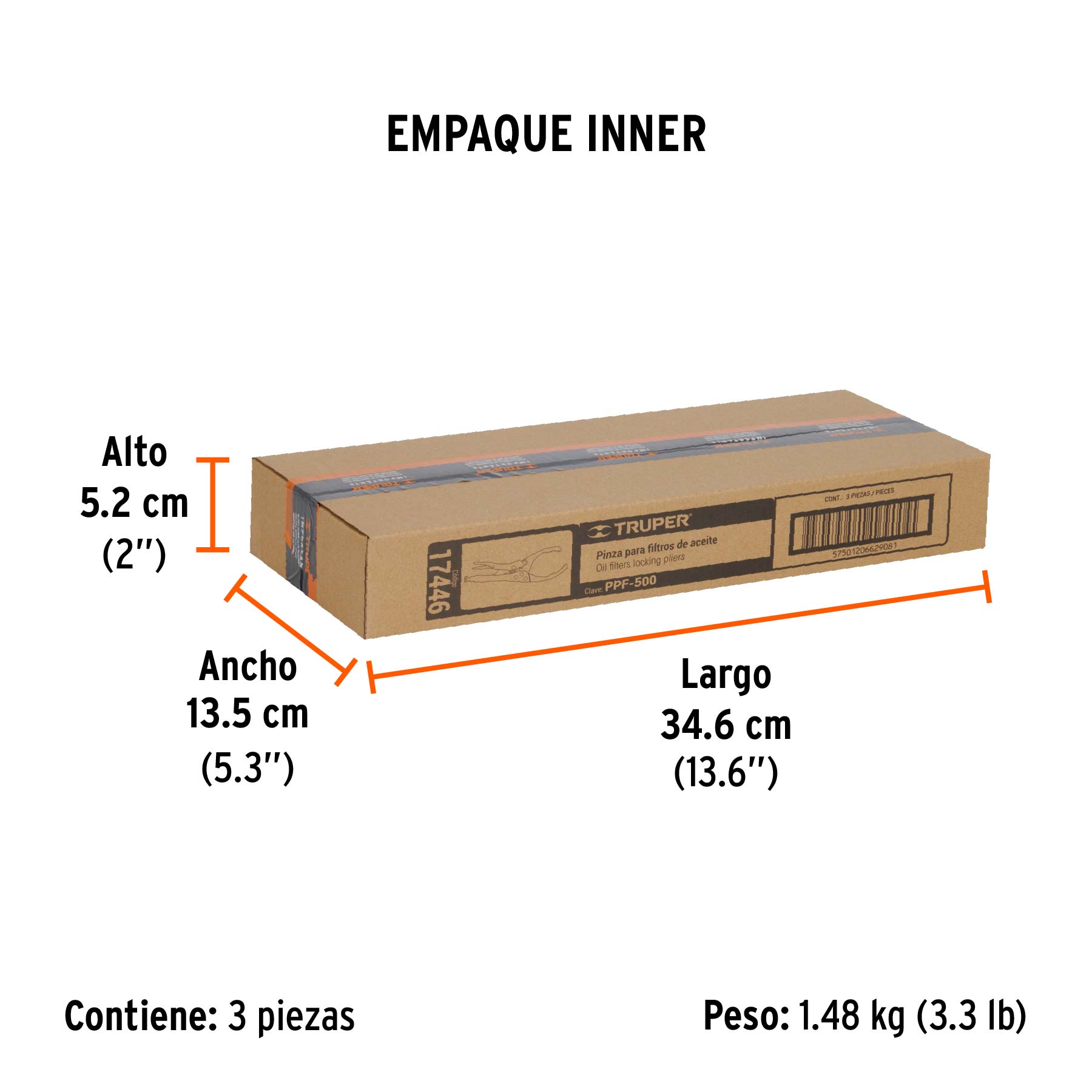Pinza de presión 9" para filtros de aceite, TRUPER - Empaque