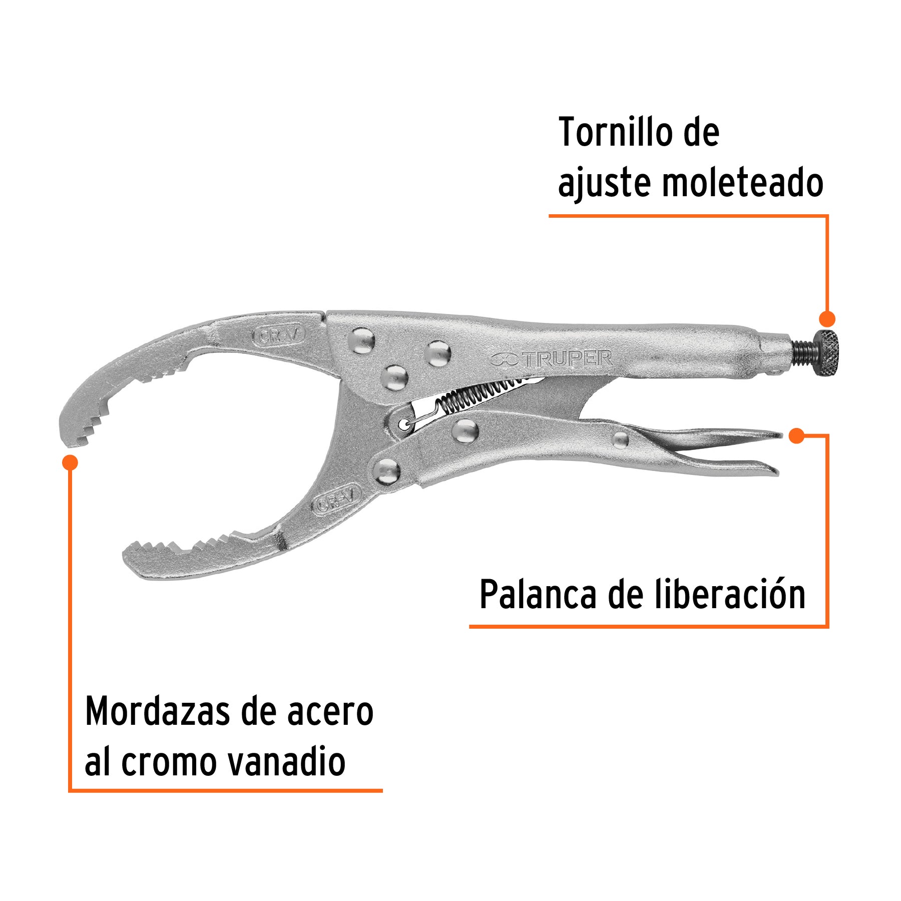 Pinza de presión 9" para filtros de aceite, TRUPER