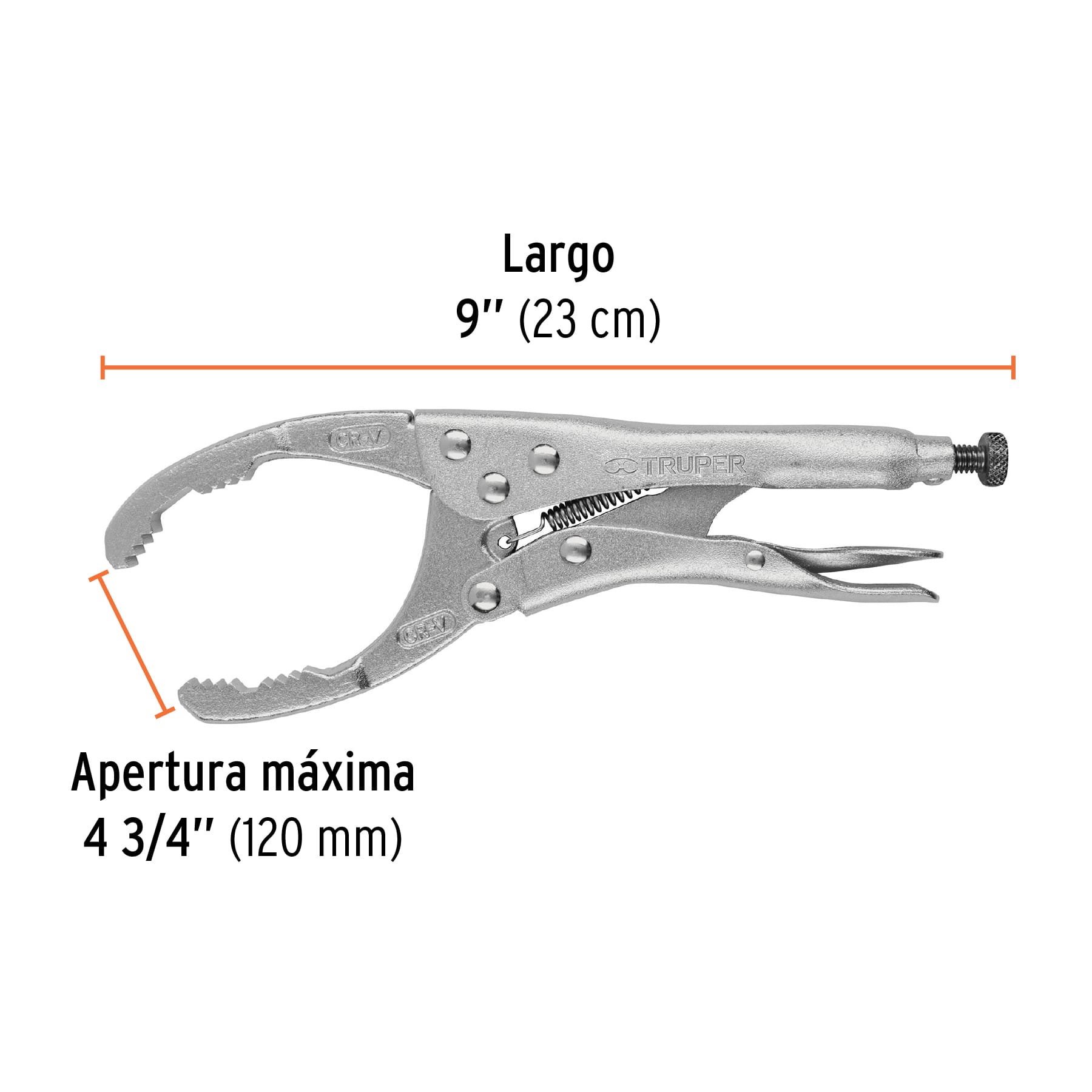 Pinza de presión 9" para filtros de aceite, TRUPER