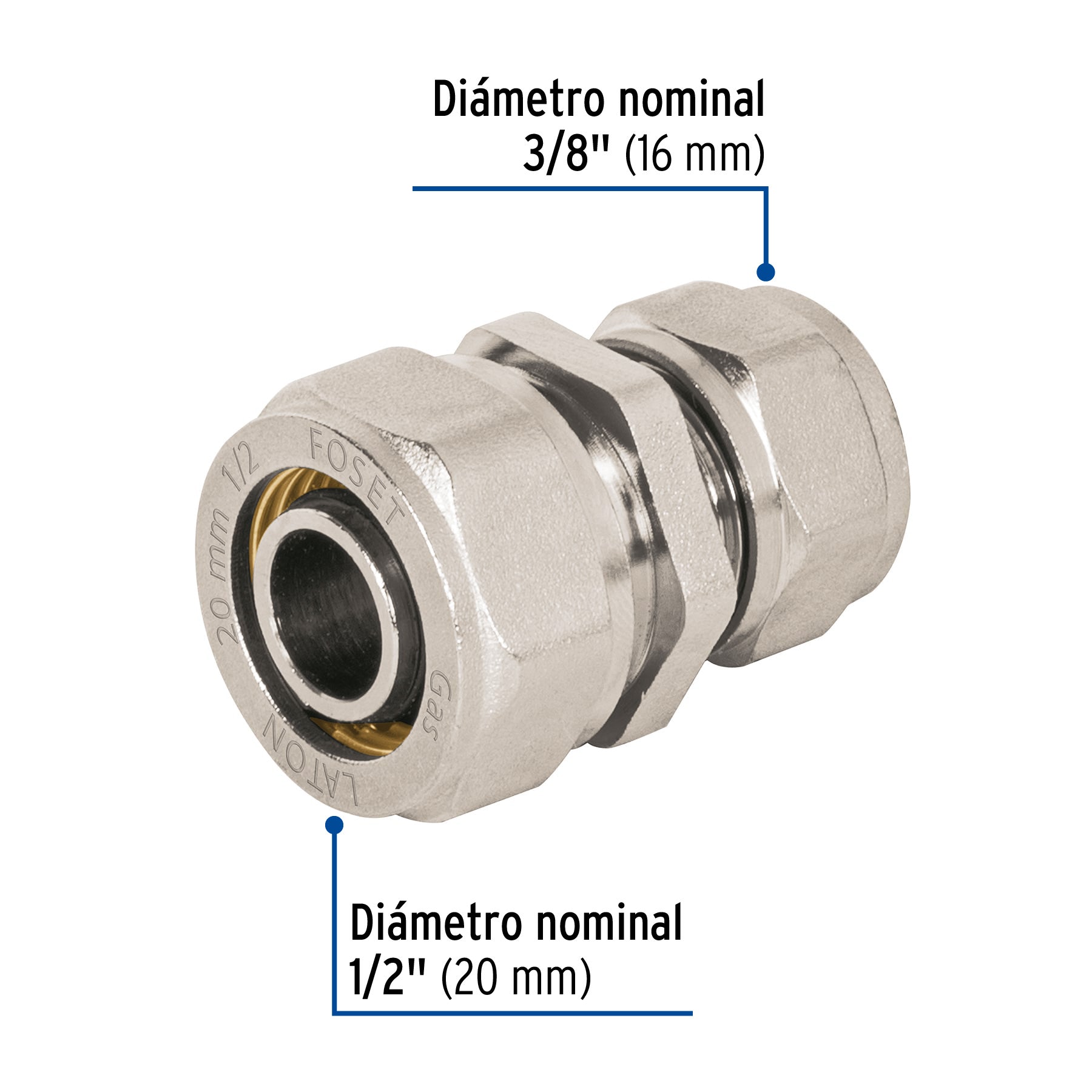 Cople de compresión reducido para PEALPE, 1/2" x 3/8", FOSET