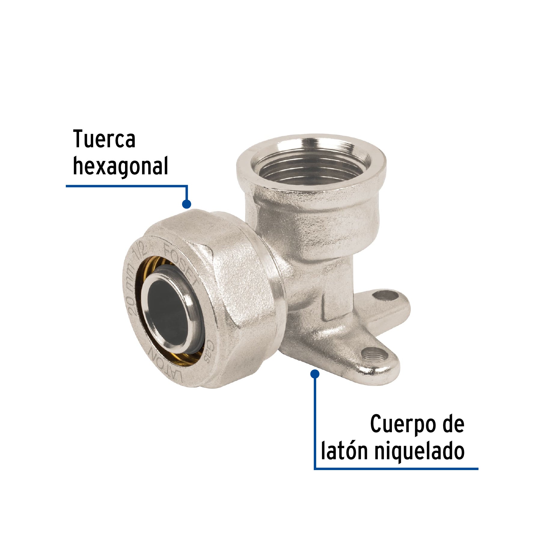 Codo oreja 90° para PEALPE, 1/2", con rosca hembra, FOSET