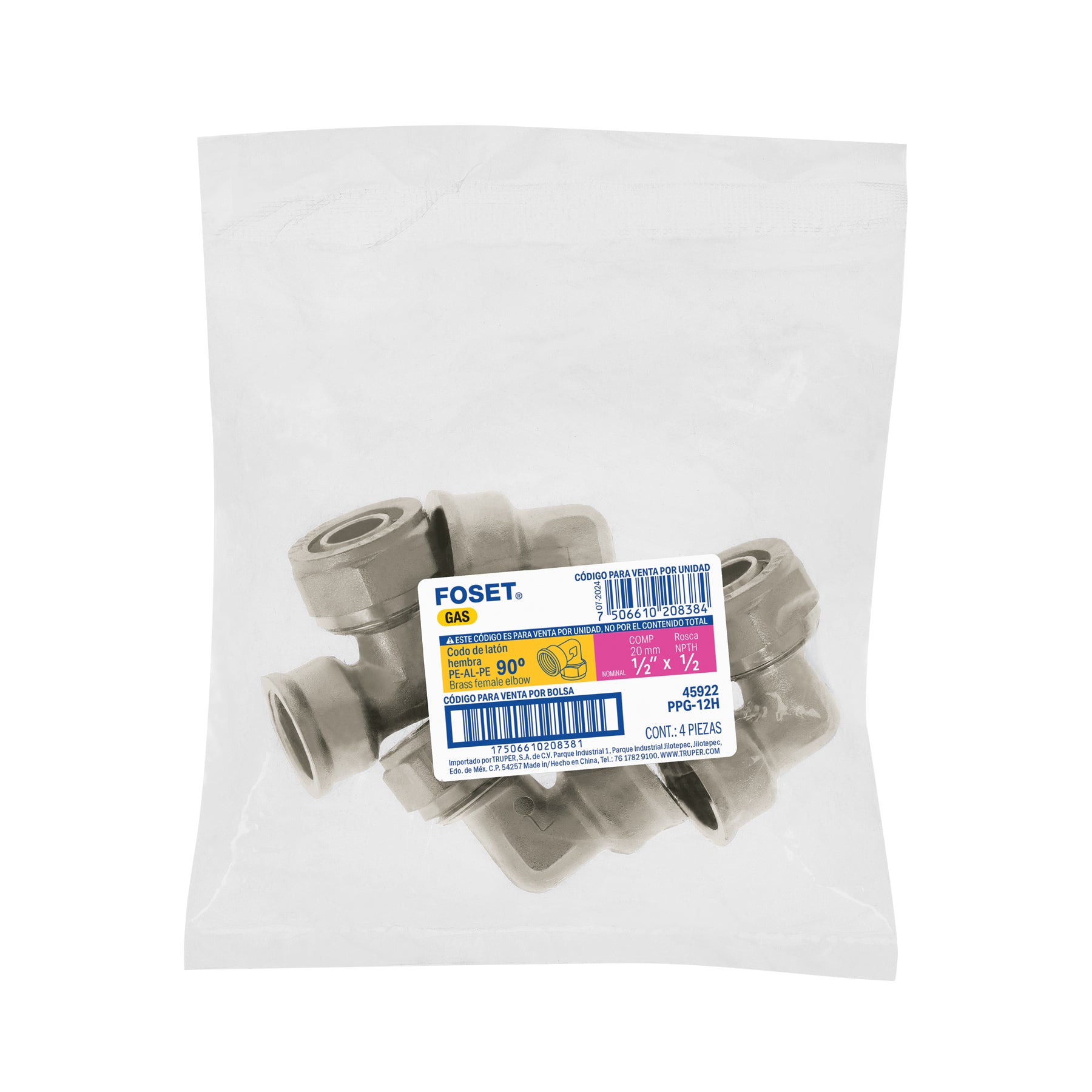 Codo 90° para PEALPE, 1/2", con rosca hembra, FOSET