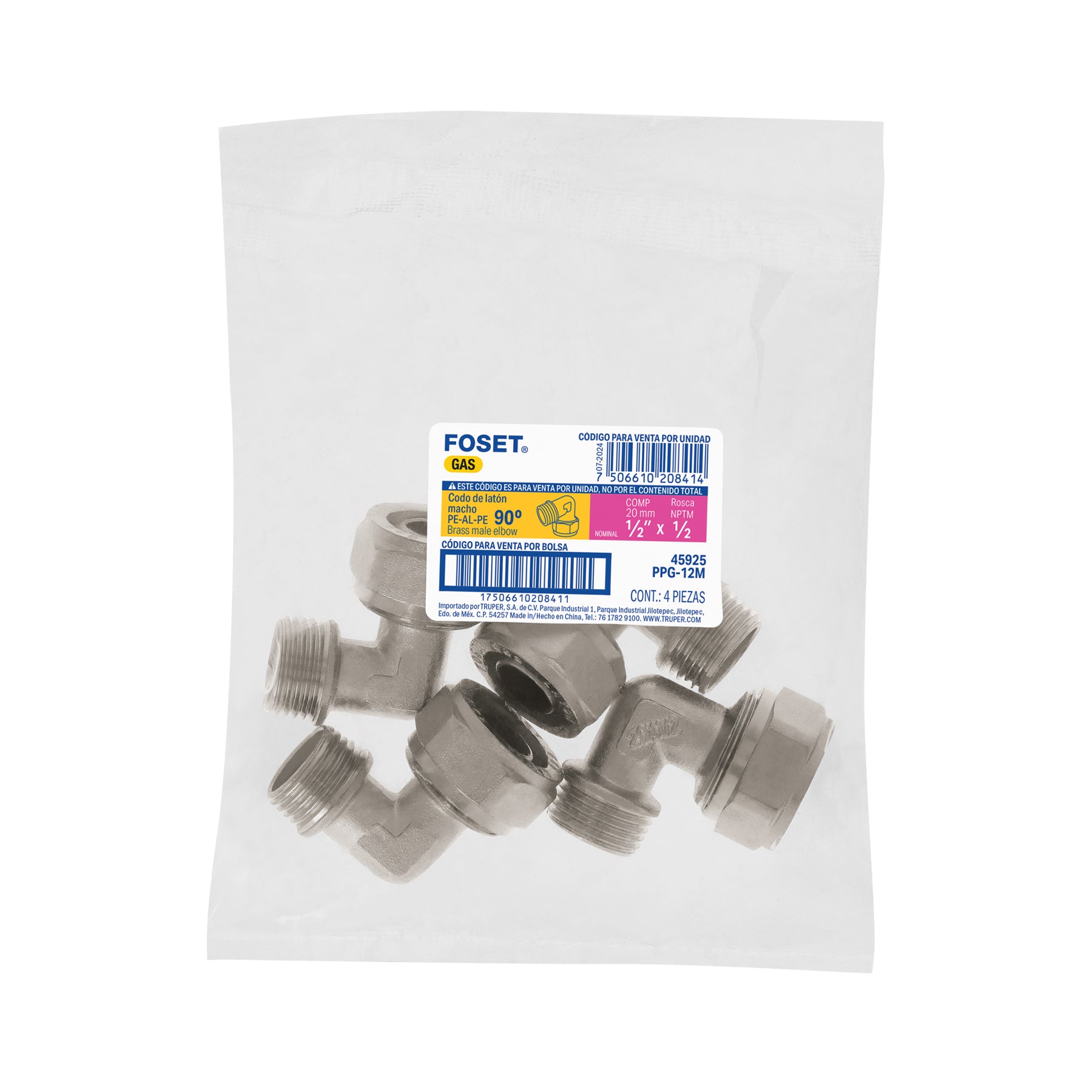 Codo 90° para PEALPE, 1/2", con rosca macho, FOSET