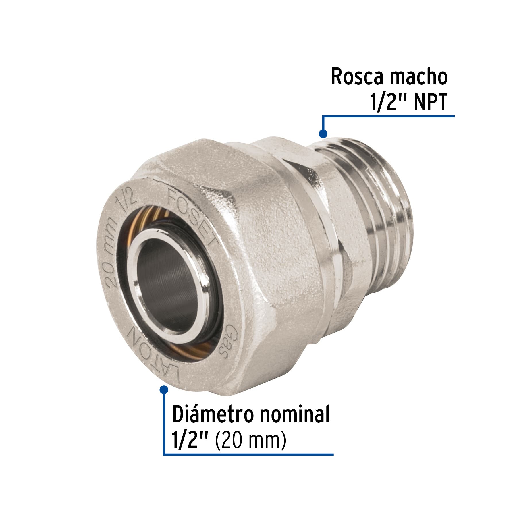 Conector para PEALPE, 1/2", con rosca macho, FOSET
