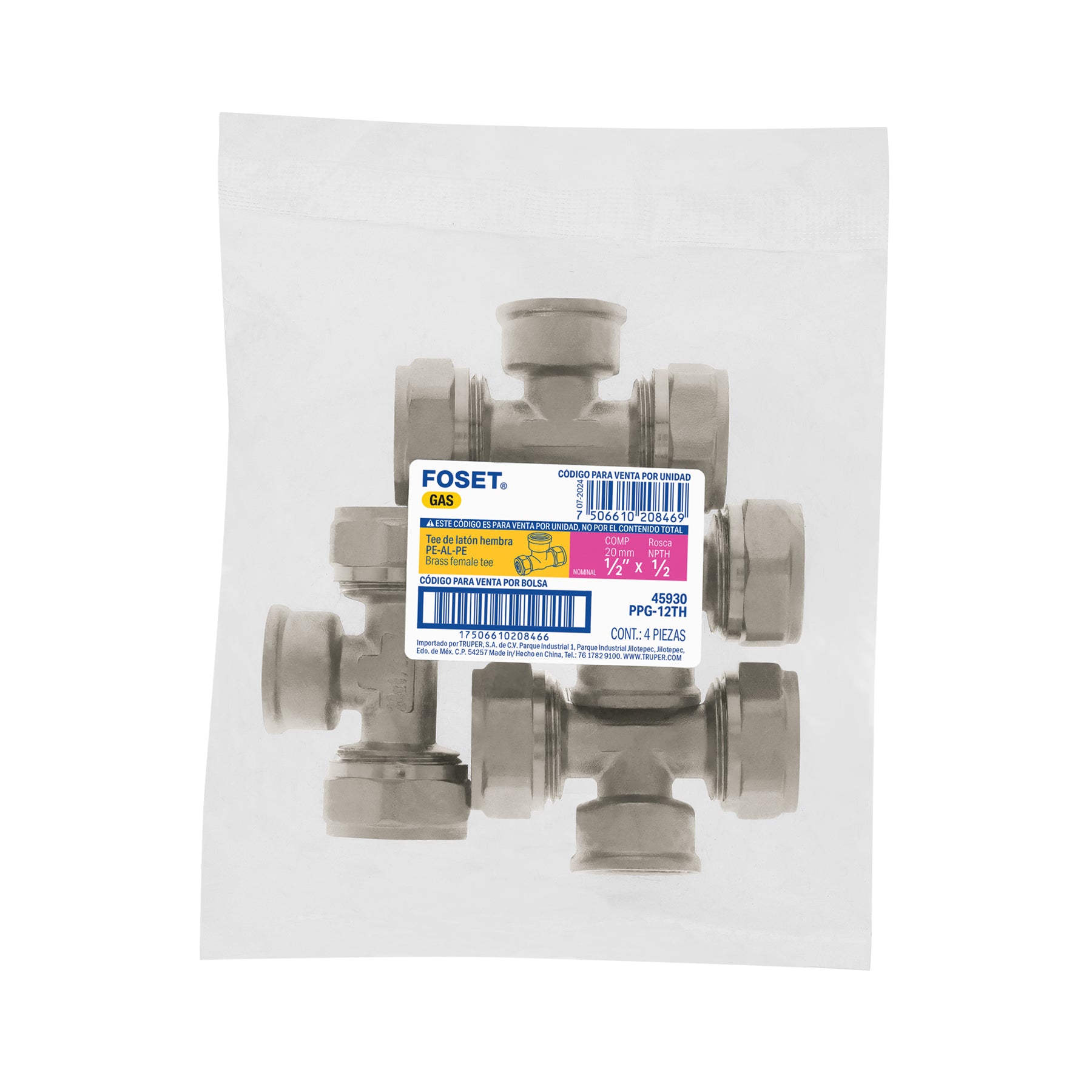 Tee para PEALPE, 1/2", con rosca hembra central, FOSET