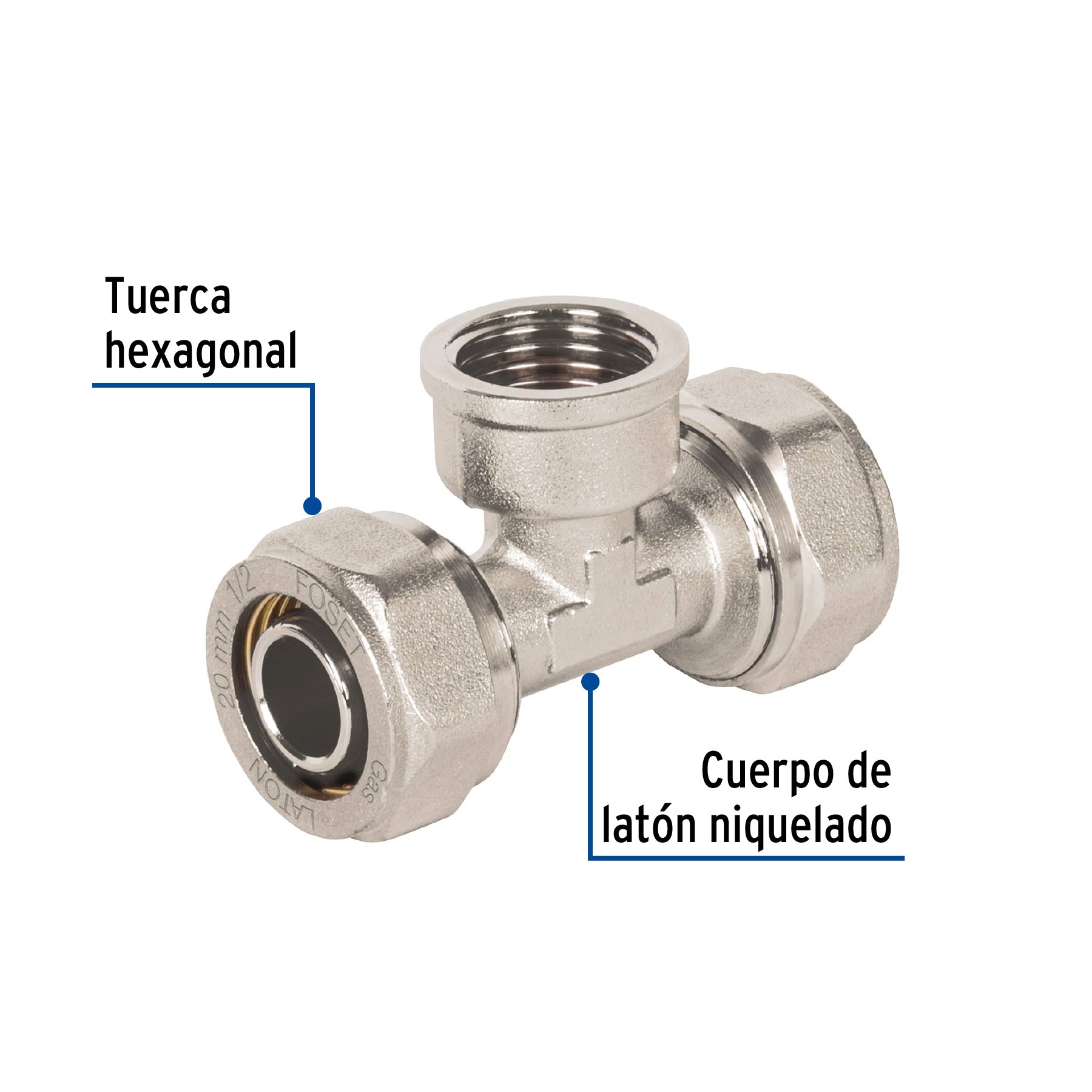 Tee para PEALPE, 1/2", con rosca hembra central, FOSET