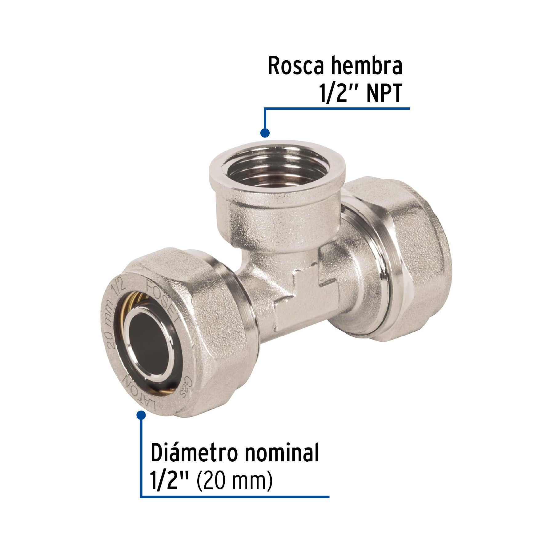 Tee para PEALPE, 1/2", con rosca hembra central, FOSET